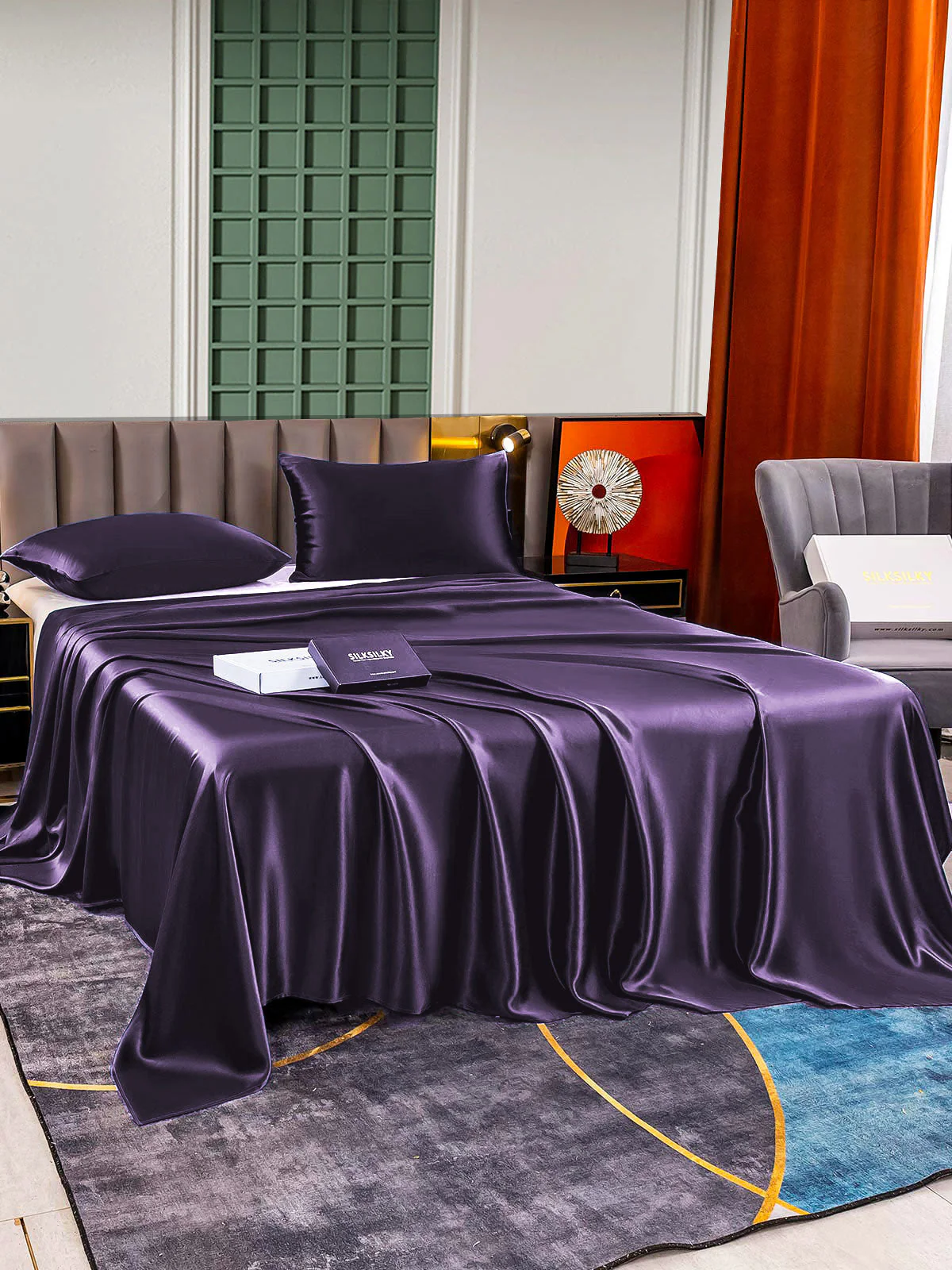 22Momme 3Pcs Silk Set Flat Sheet+2x Pillowcases - Image 75