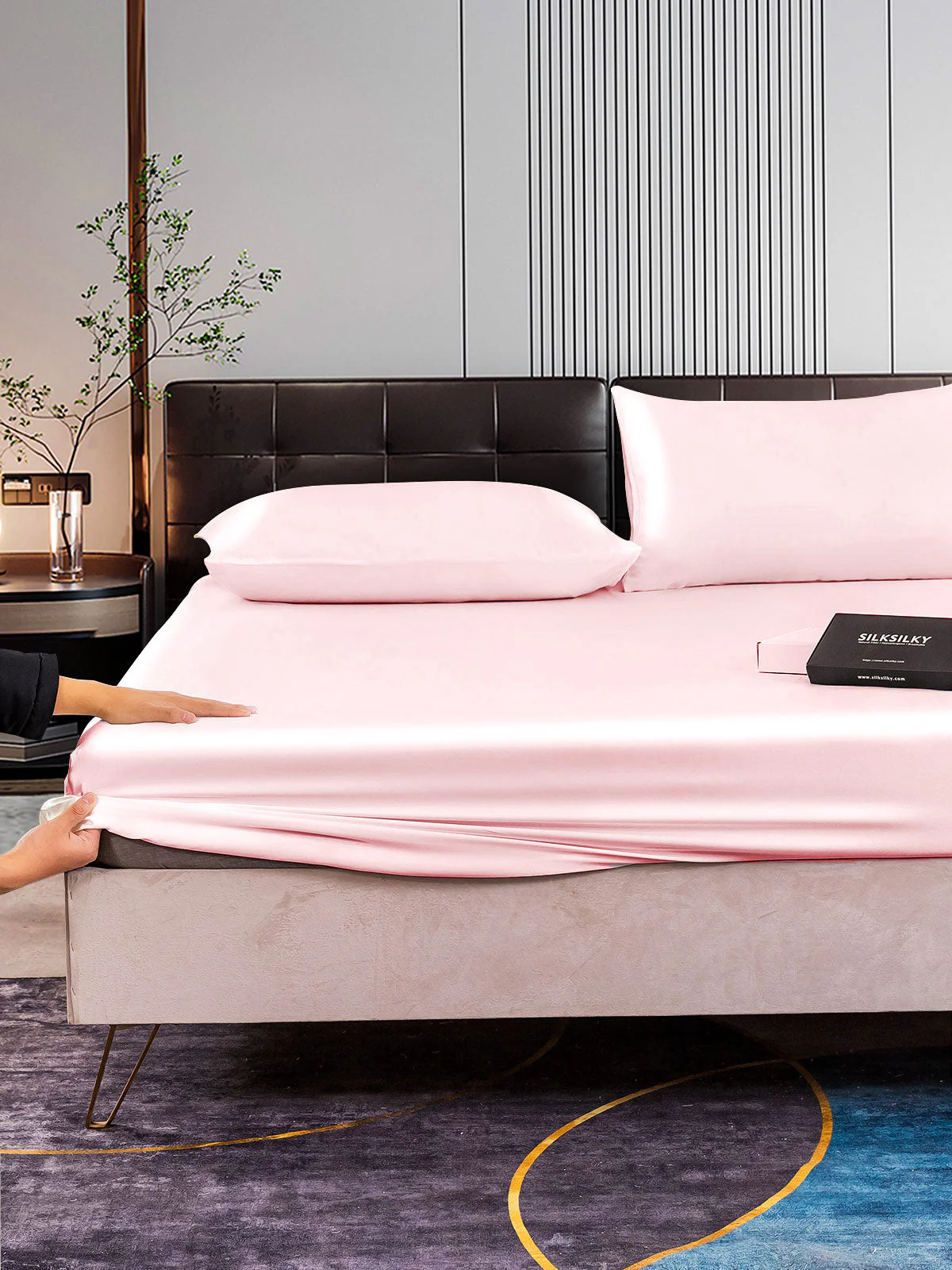 22Momme 3Pcs Silk Set Fitted Sheet+2x Pillowcases - Image 48