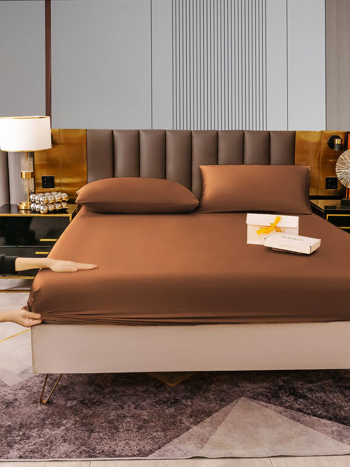 22Momme 3Pcs Silk Set Fitted Sheet+2x Pillowcases - Image 60