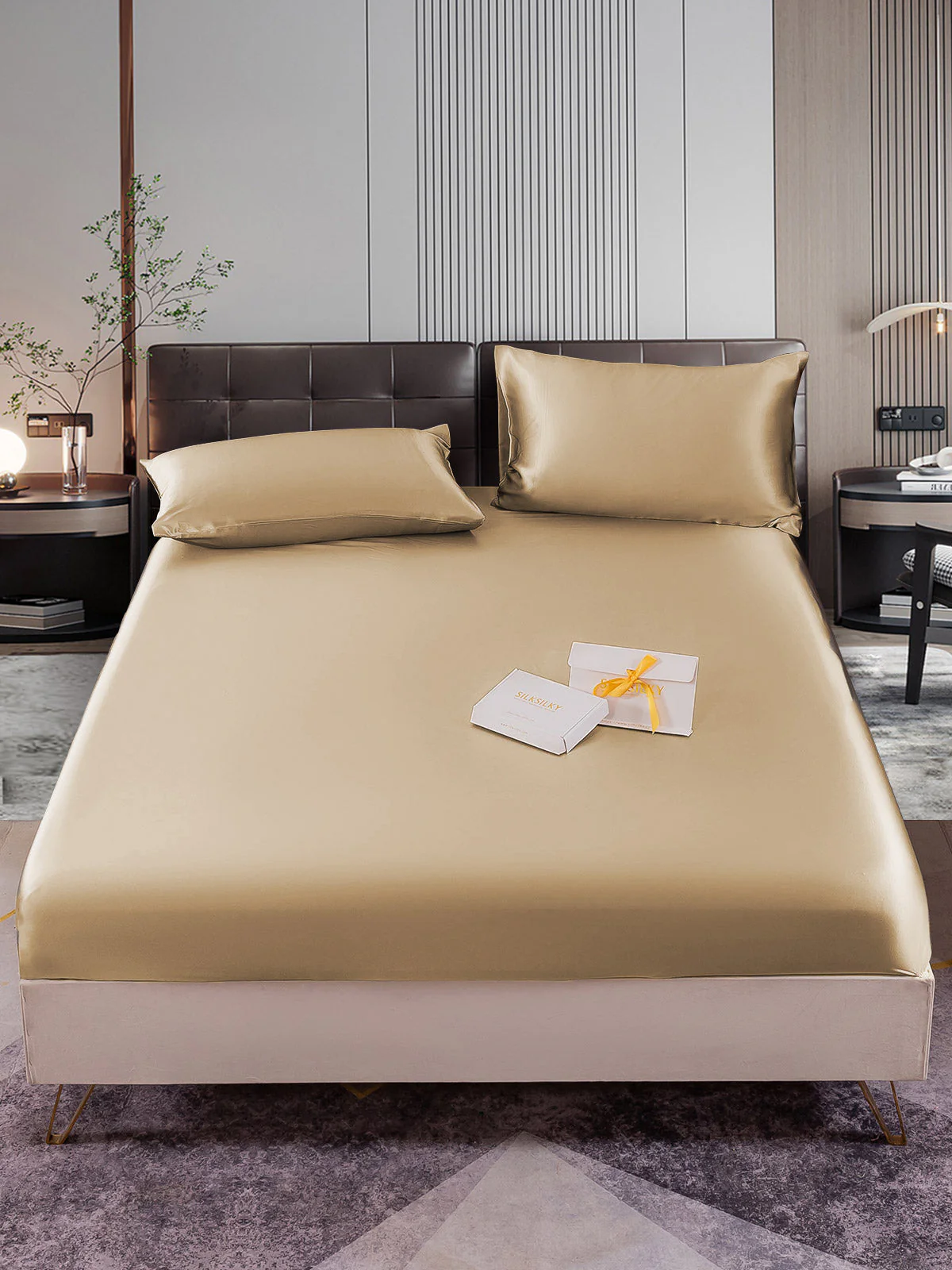 22Momme 3Pcs Silk Set Fitted Sheet+2x Pillowcases - Image 61