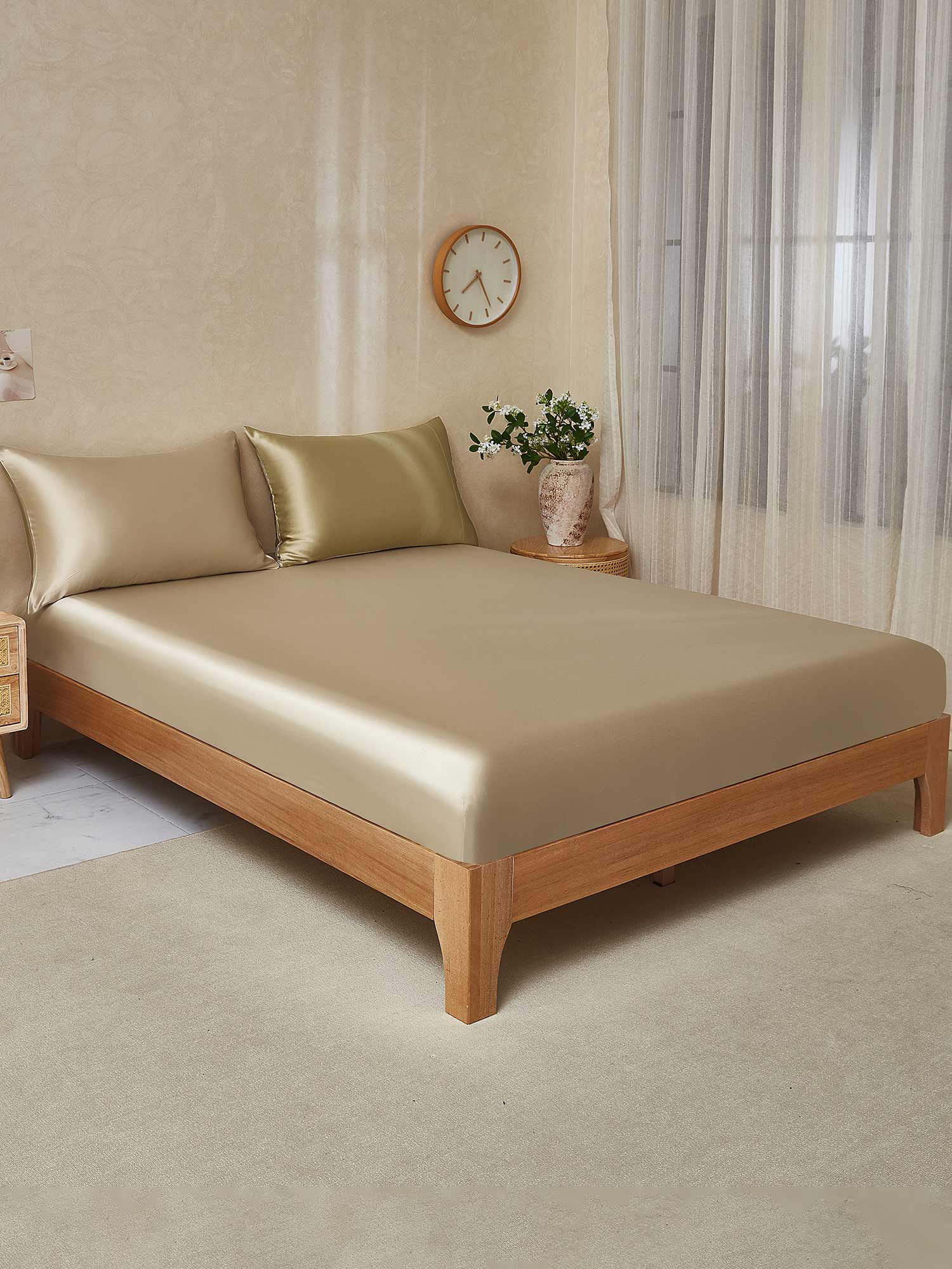 22Momme 3Pcs Silk Set Fitted Sheet+2x Pillowcases - Image 75