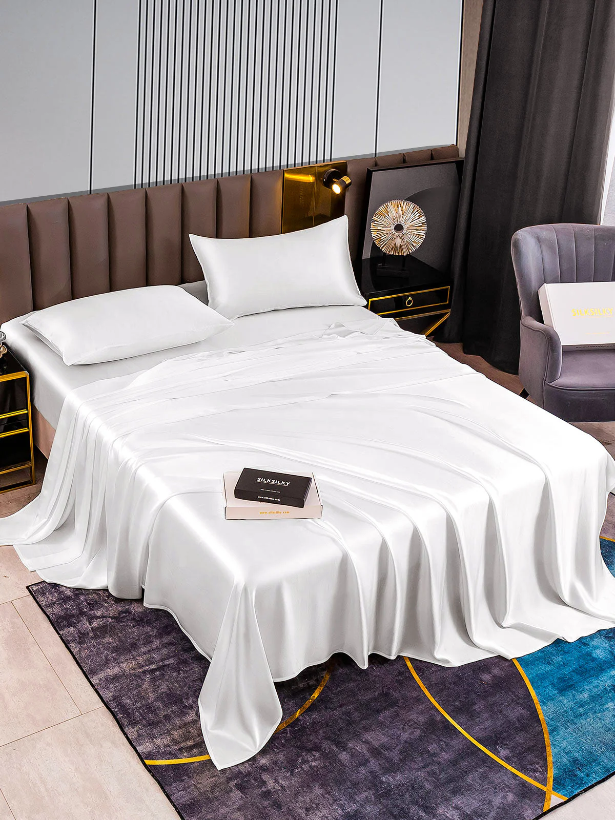 22Momme Silk 4Pcs Set Fitted&Flat Sheets+2x Pillowcases - Image 10