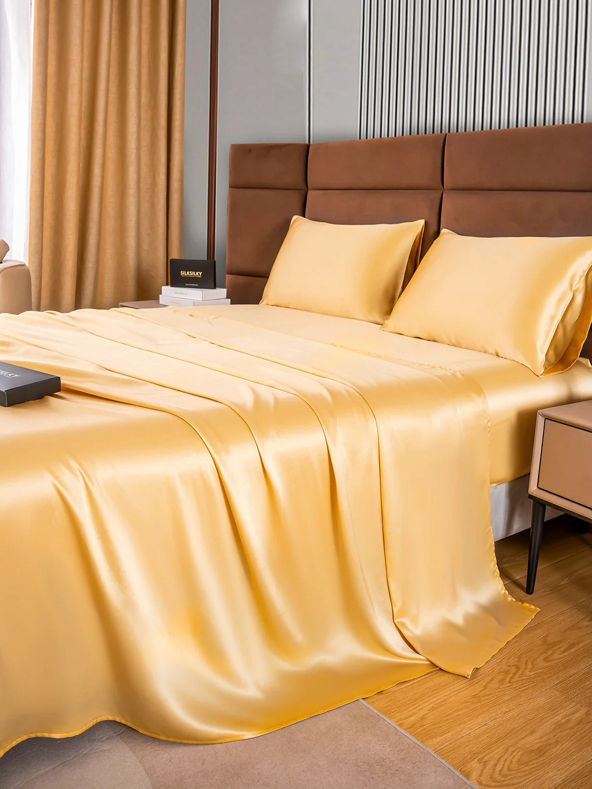 22Momme Silk 4Pcs Set Fitted&Flat Sheets+2x Pillowcases - Image 18