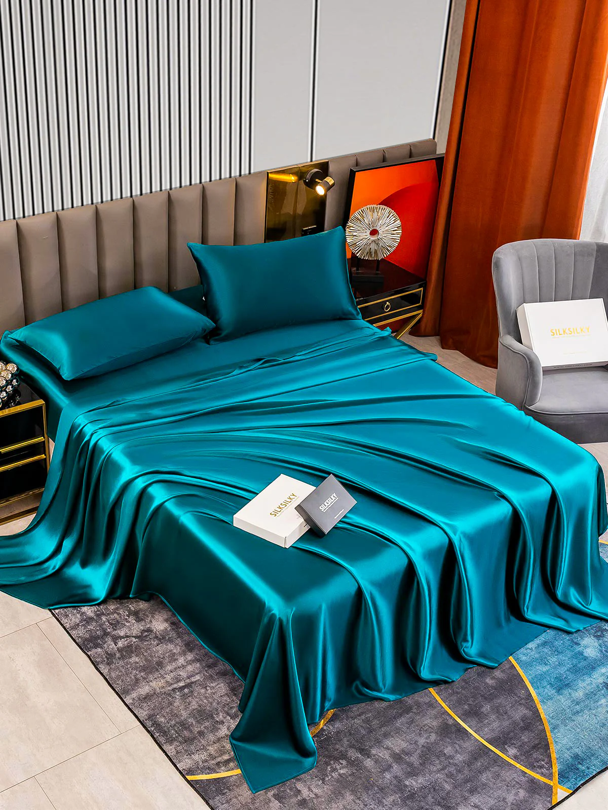 22Momme Silk 4Pcs Set Fitted&Flat Sheets+2x Pillowcases - Image 23