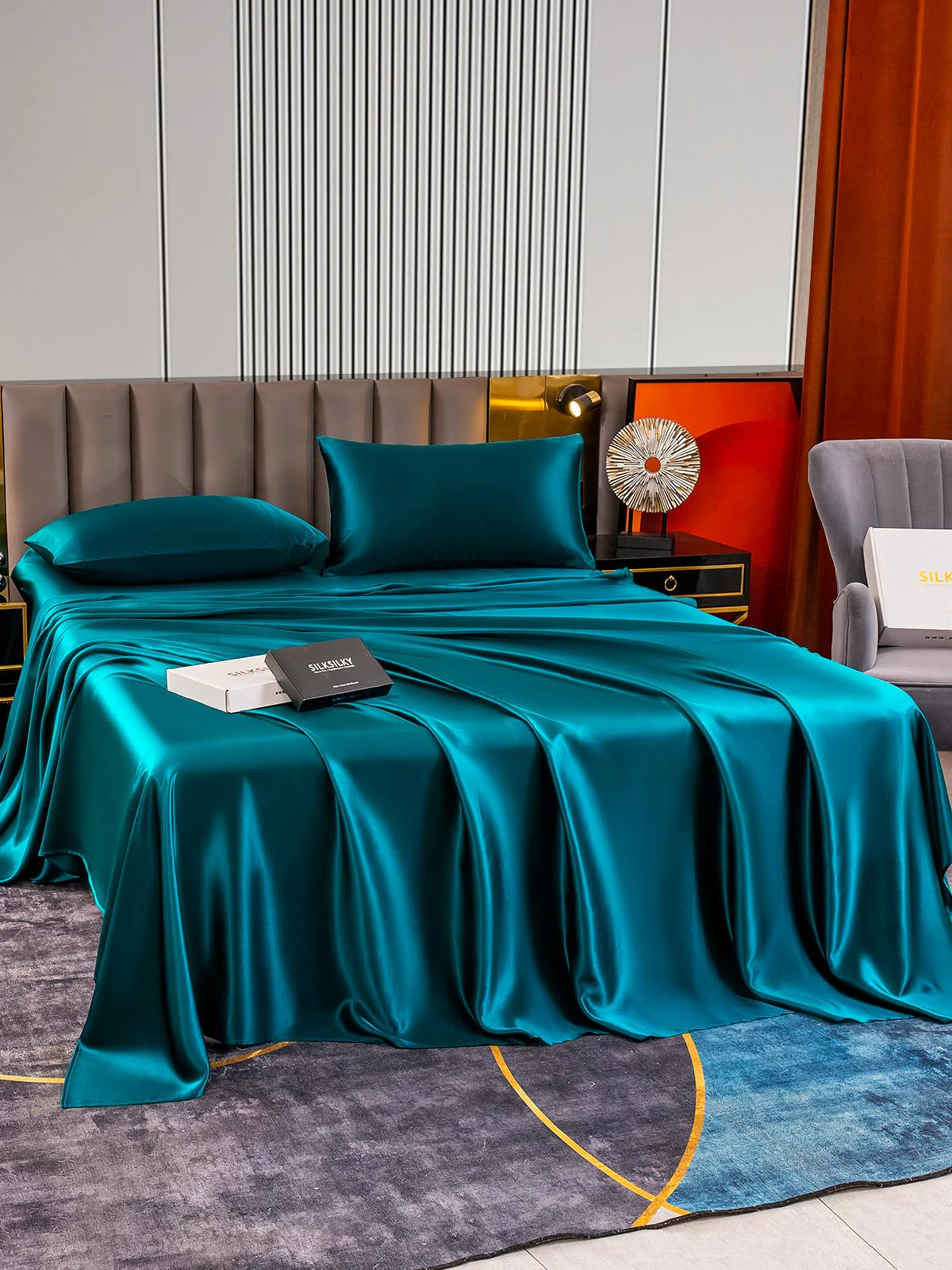 22Momme Silk 4Pcs Set Fitted&Flat Sheets+2x Pillowcases - Image 26