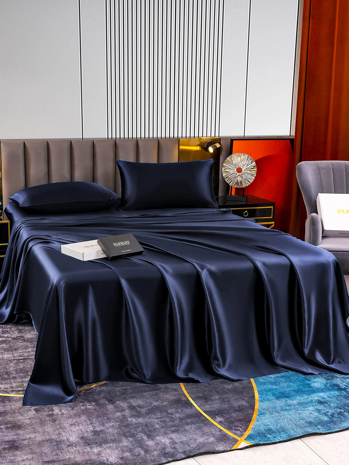 22Momme Silk 4Pcs Set Fitted&Flat Sheets+2x Pillowcases - Image 38