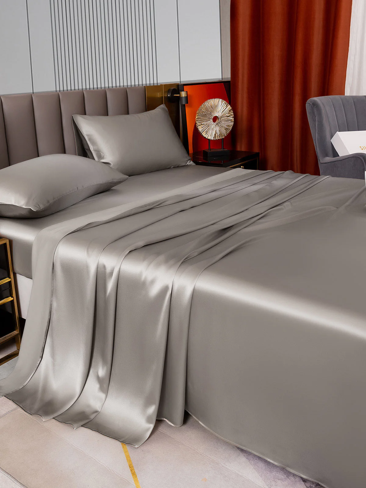 22Momme Silk 4Pcs Set Fitted&Flat Sheets+2x Pillowcases - Image 42