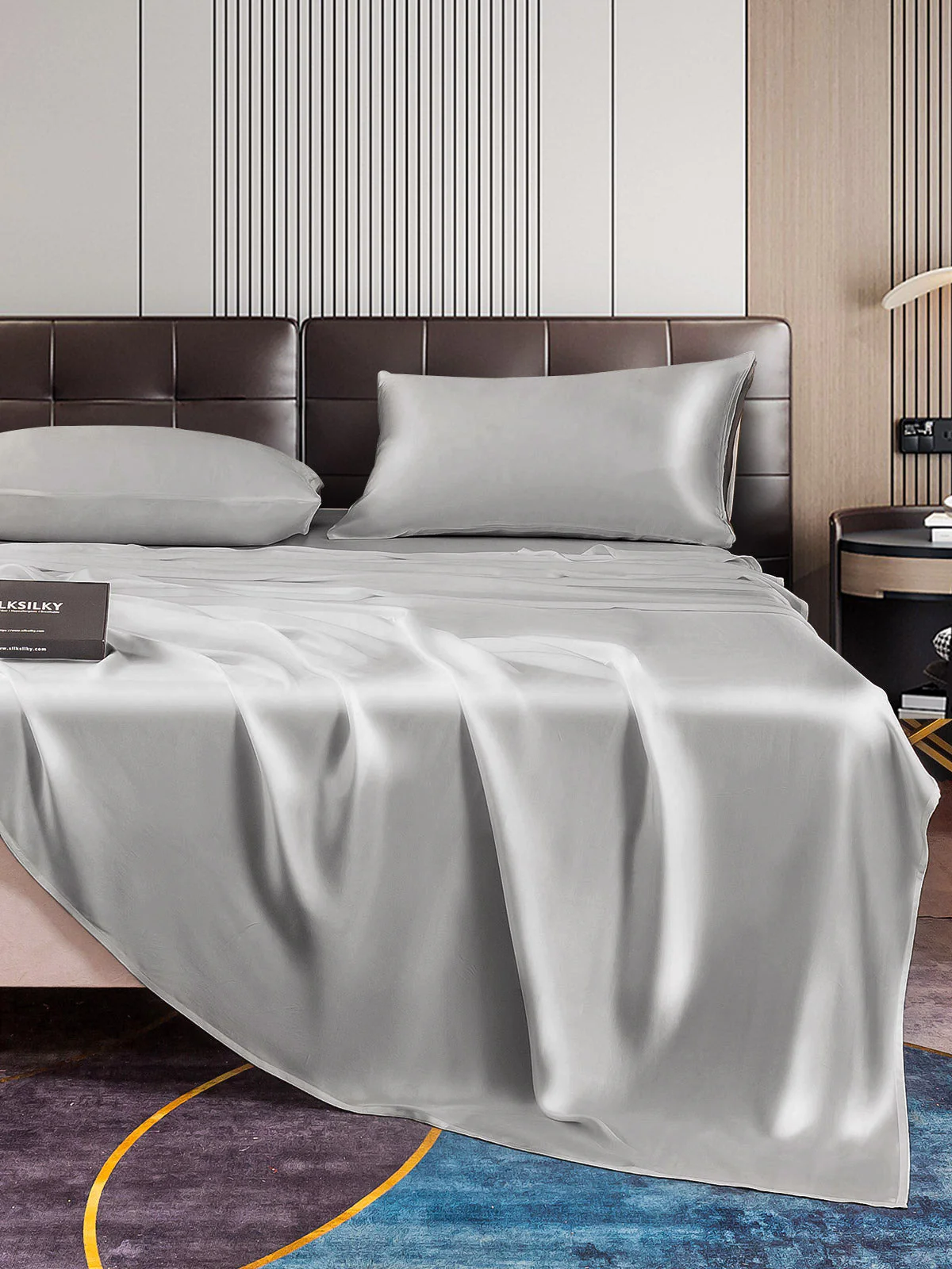 22Momme Silk 4Pcs Set Fitted&Flat Sheets+2x Pillowcases - Image 51