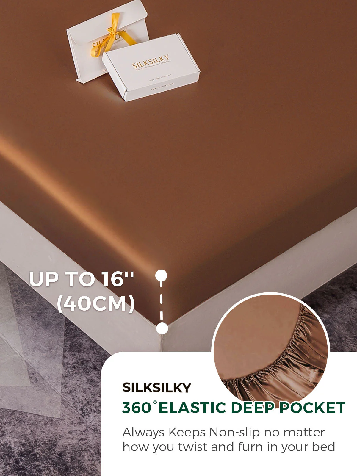 22Momme Silk 4Pcs Set Fitted&Flat Sheets+2x Pillowcases - Image 67