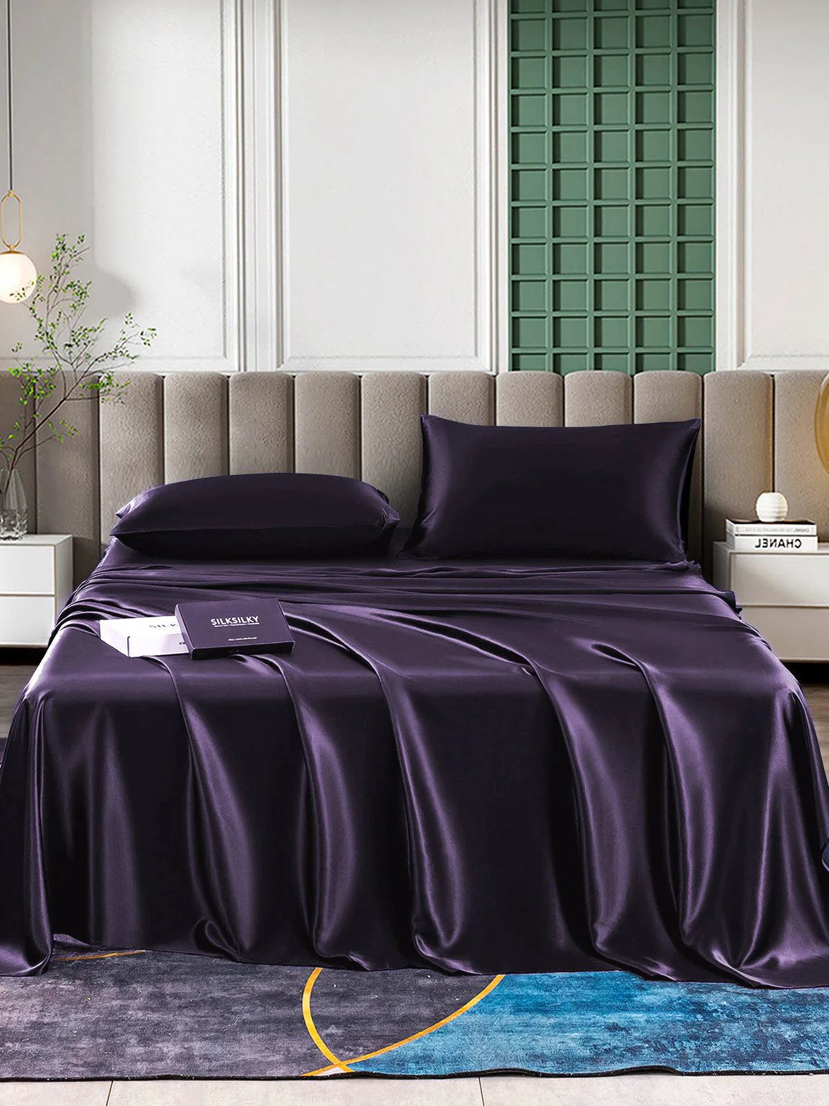 22Momme Silk 4Pcs Set Fitted&Flat Sheets+2x Pillowcases - Image 74