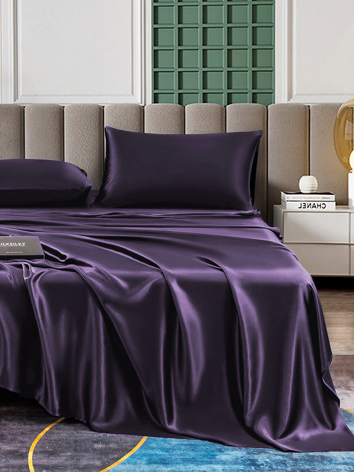 22Momme Silk 4Pcs Set Fitted&Flat Sheets+2x Pillowcases - Image 78