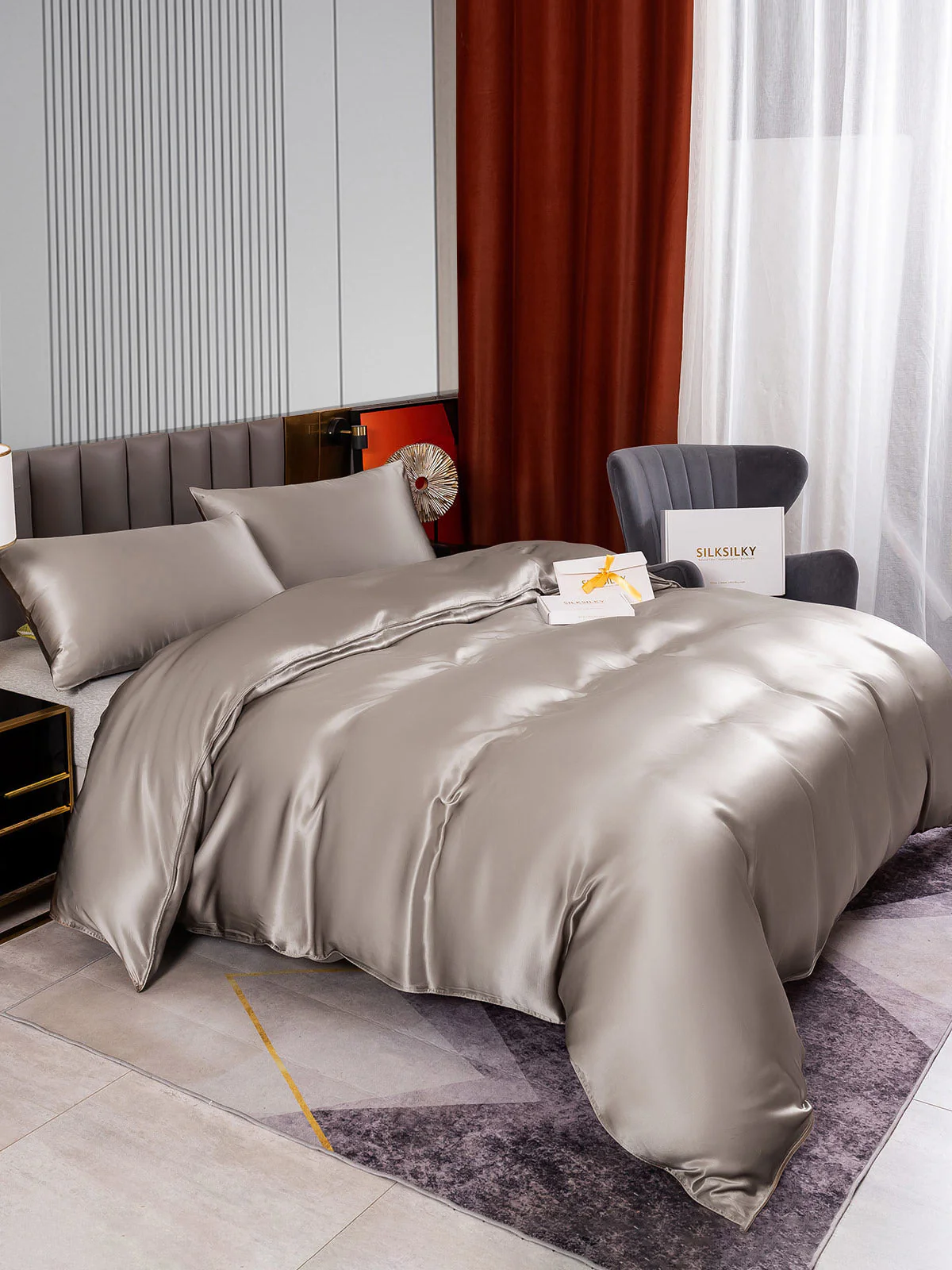 22Momme 3Pcs Silk Set Duvet Cover+2x Pillowcases - Image 24