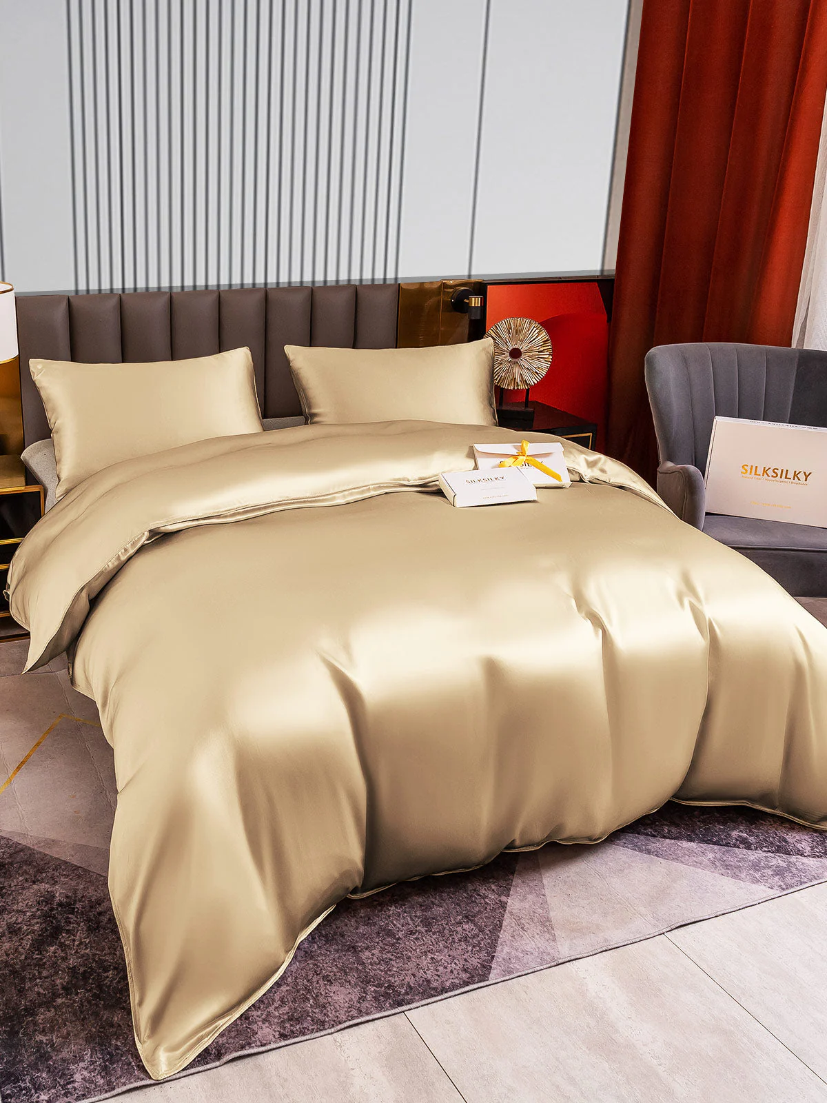 22Momme 3Pcs Silk Set Duvet Cover+2x Pillowcases - Image 50