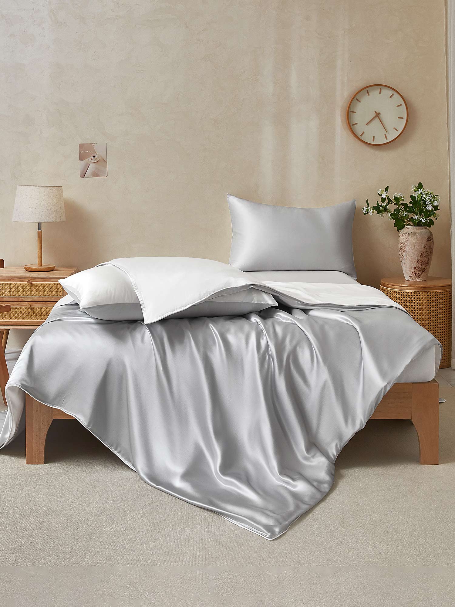 22Momme 4Pcs Silk Set Duvet Cover+Fitted Sheet+2x Pillowcases - Image 86