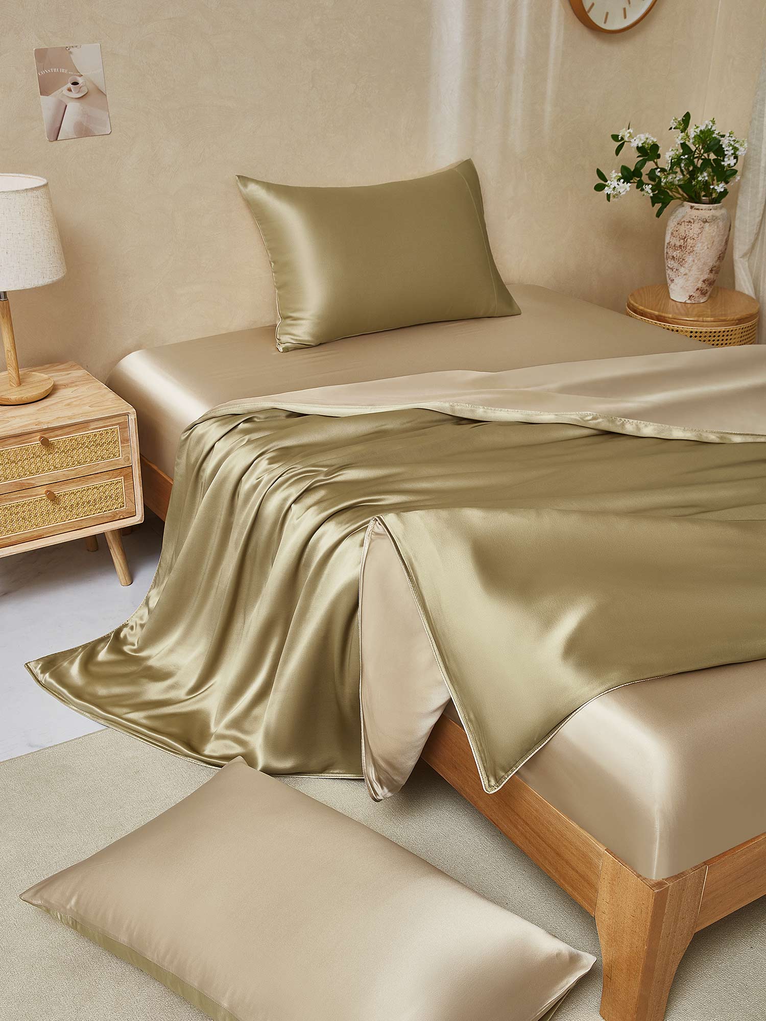 22Momme 4Pcs Silk Set Duvet Cover+Fitted Sheet+2x Pillowcases - Image 92