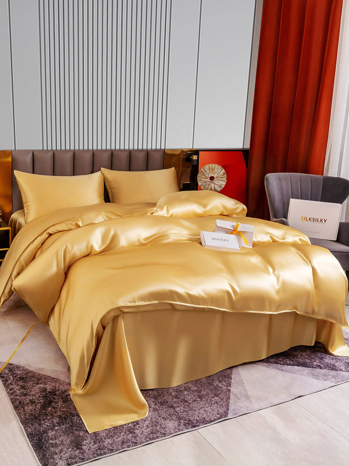 22Momme 4Pcs Silk Set Duvet Cover+Flat Sheet+2x Pillowcases - Image 21