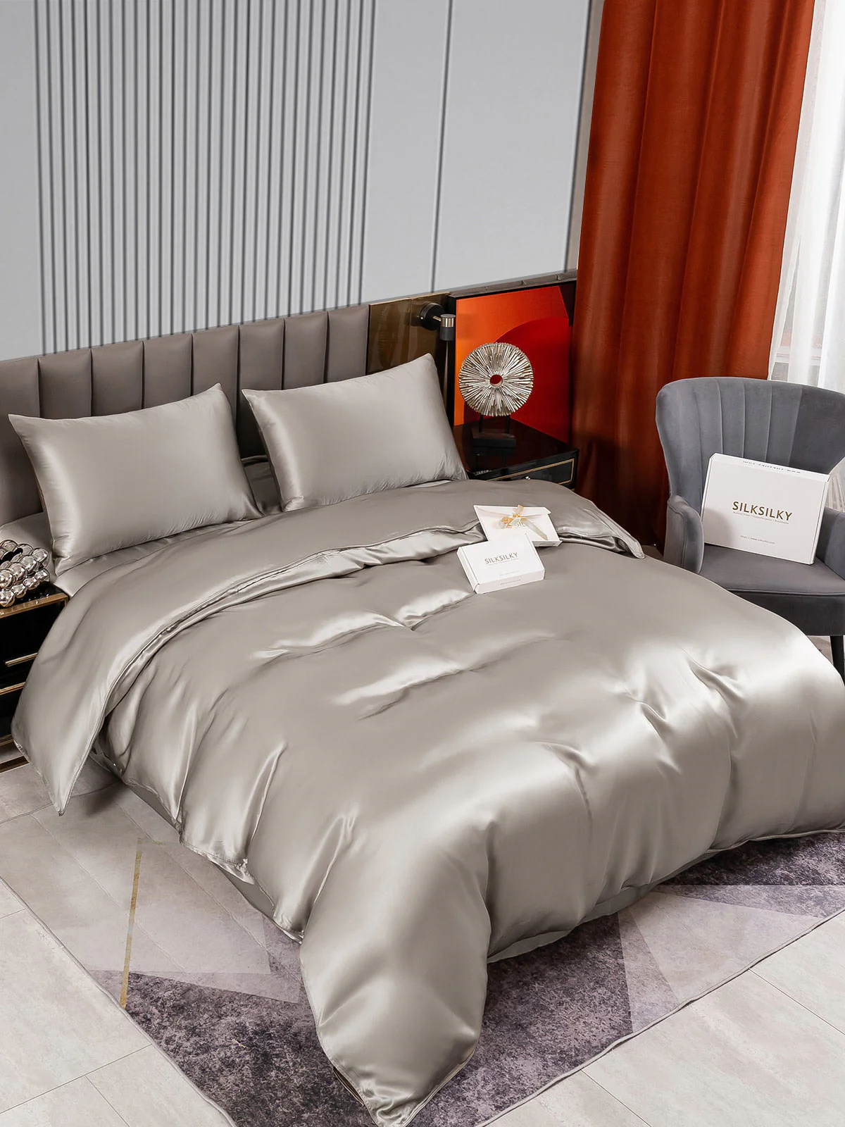 22Momme 4Pcs Silk Set Duvet Cover+Flat Sheet+2x Pillowcases - Image 24