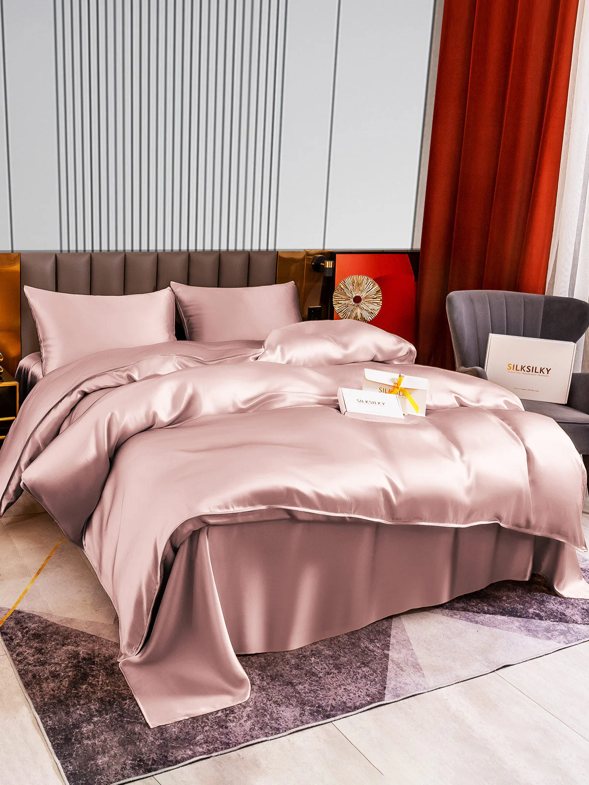 22Momme 4Pcs Silk Set Duvet Cover+Flat Sheet+2x Pillowcases - Image 31