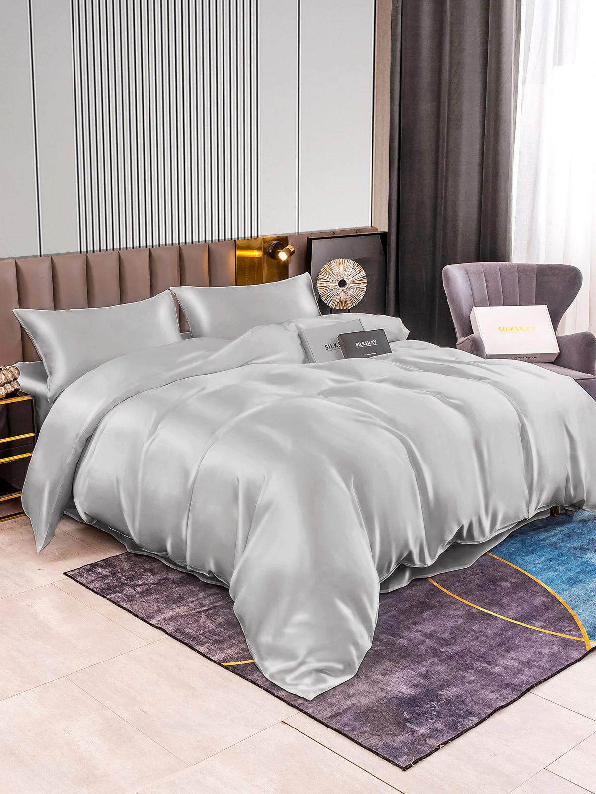 22Momme 4Pcs Silk Set Duvet Cover+Flat Sheet+2x Pillowcases - Image 34