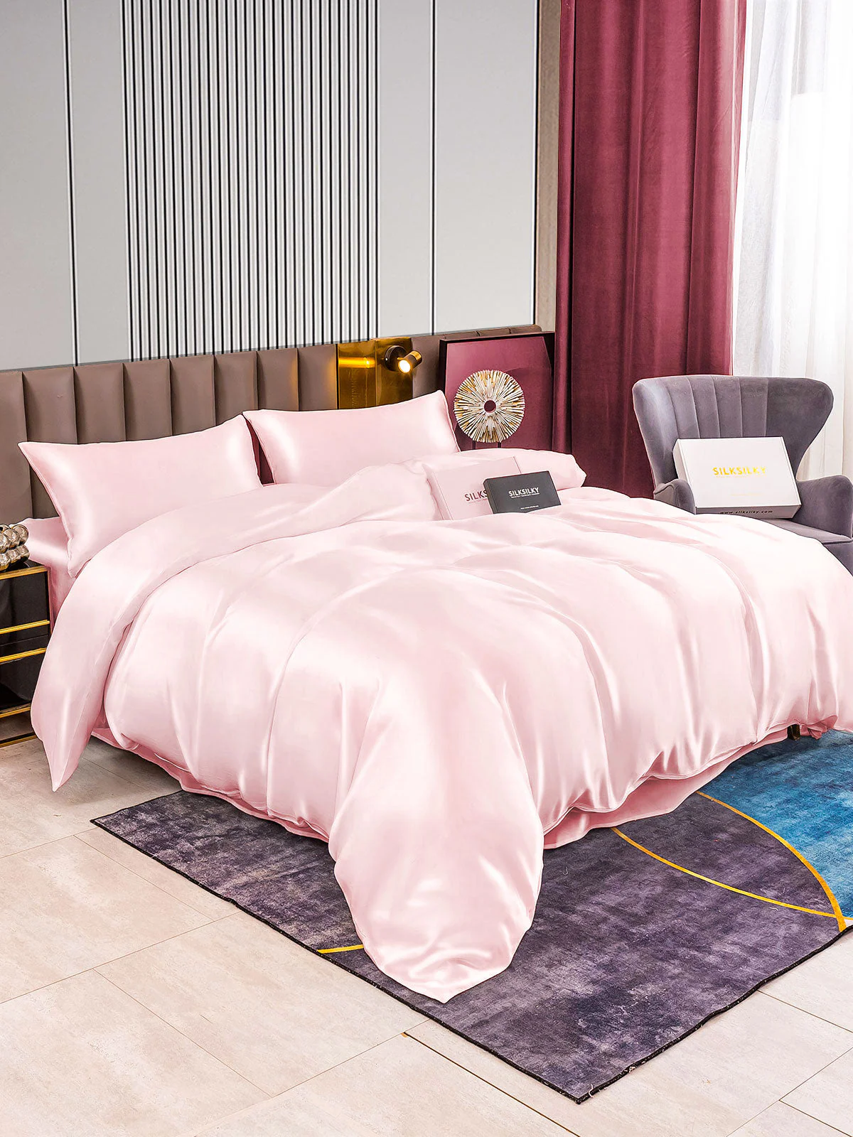 22Momme 4Pcs Silk Set Duvet Cover+Flat Sheet+2x Pillowcases - Image 39
