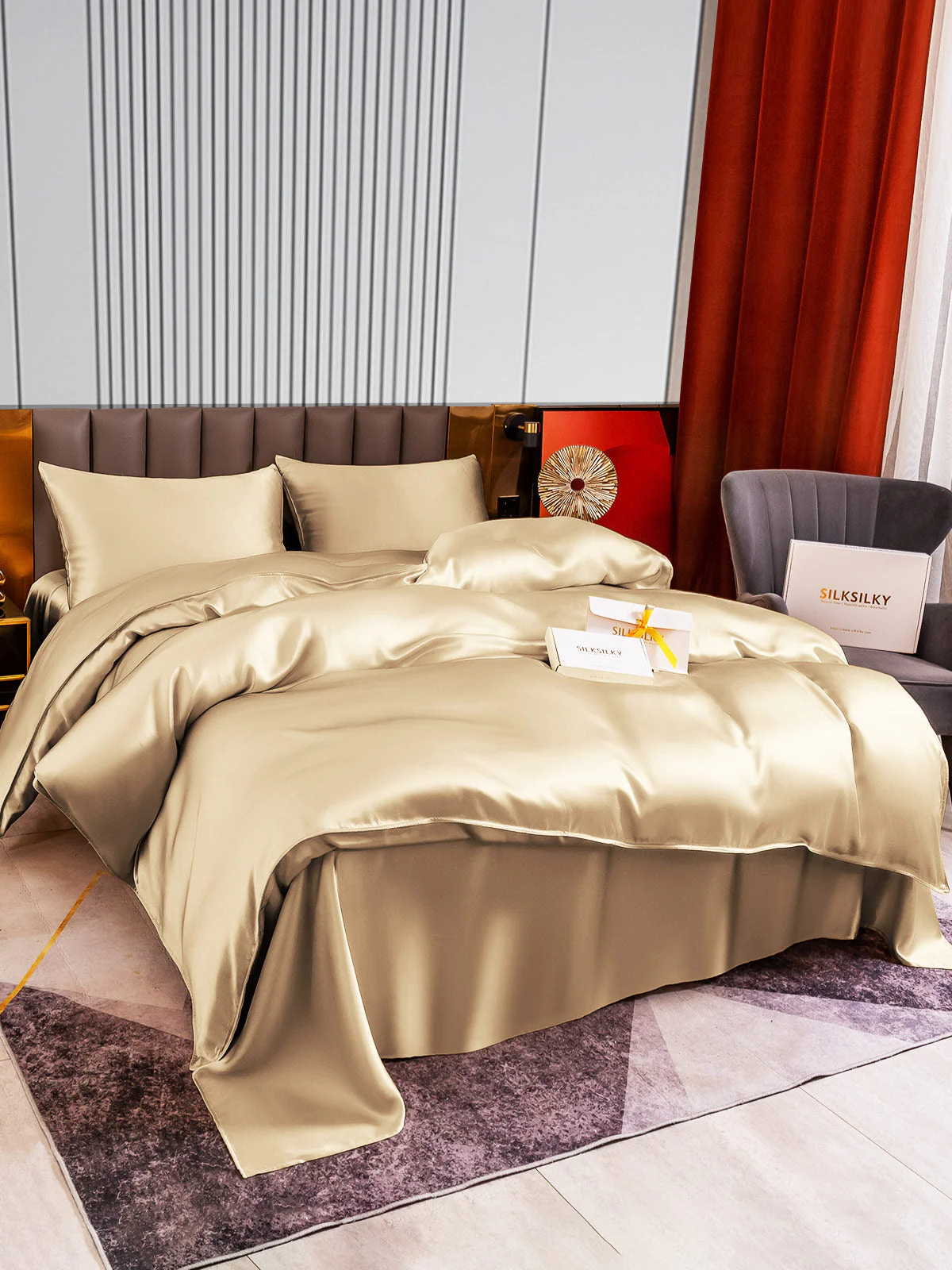 22Momme 4Pcs Silk Set Duvet Cover+Flat Sheet+2x Pillowcases - Image 59