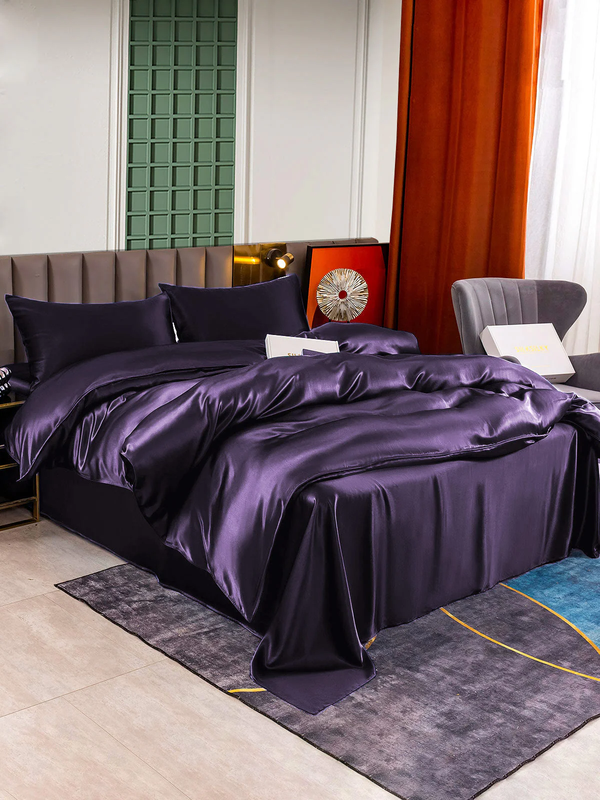 22Momme 4Pcs Silk Set Duvet Cover+Flat Sheet+2x Pillowcases - Image 89
