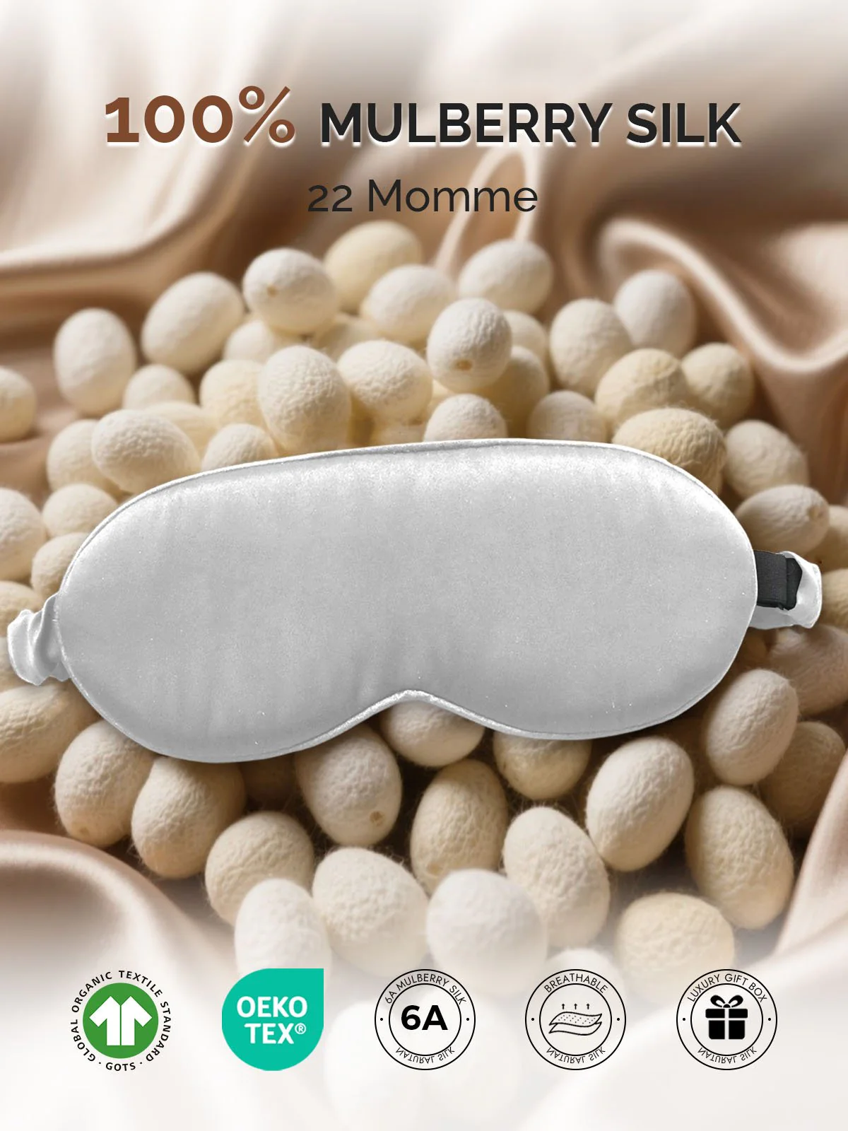22Momme Pure Silk 3D Contoured Adjustable Eye Mask - Image 32