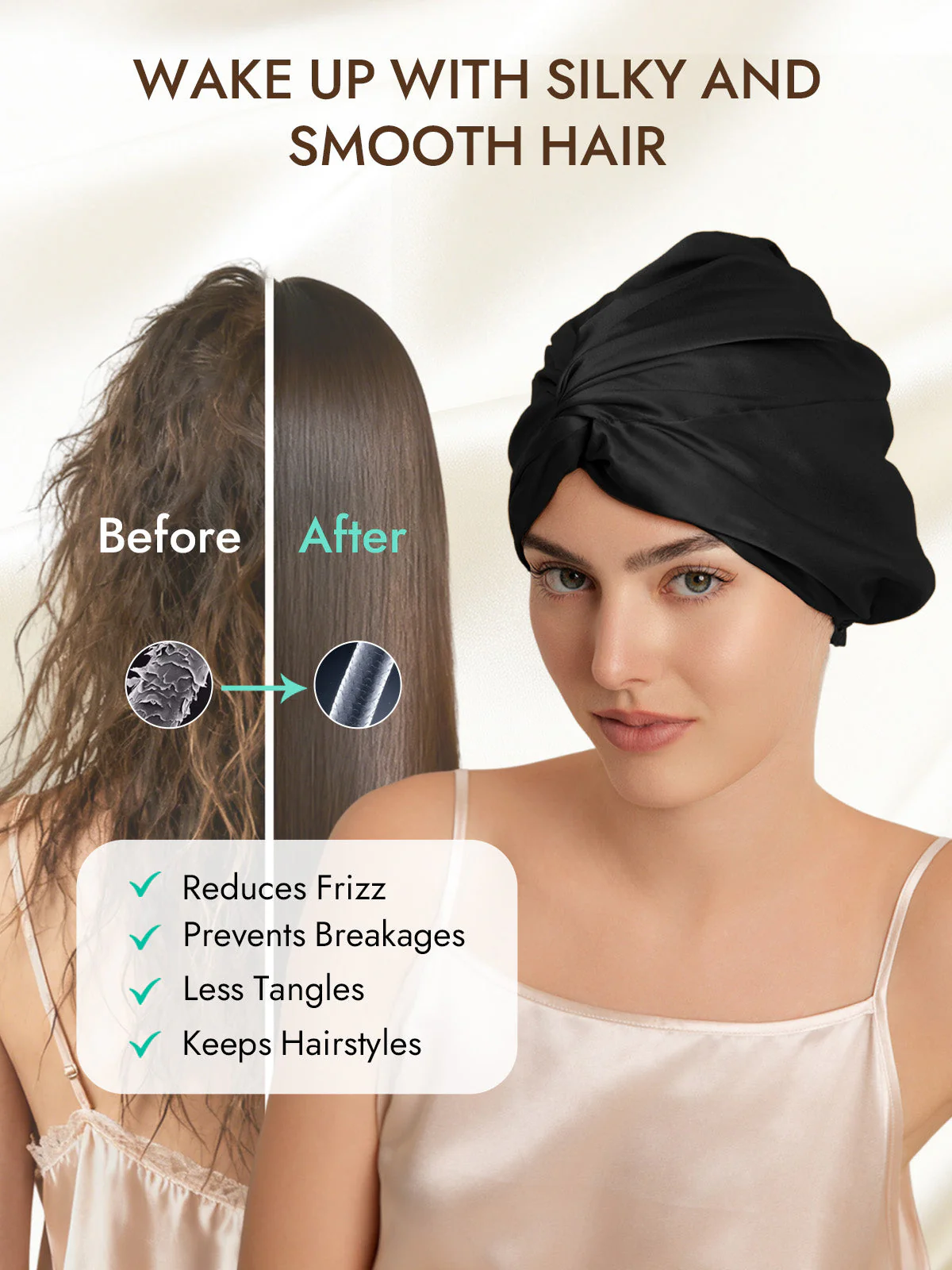 22Momme Pure Silk Knot-Front Hair Bonnet with Adjustable Button Design - Image 10