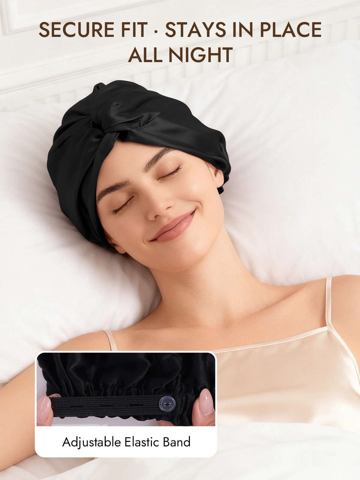 22Momme Pure Silk Knot-Front Hair Bonnet with Adjustable Button Design - Image 11