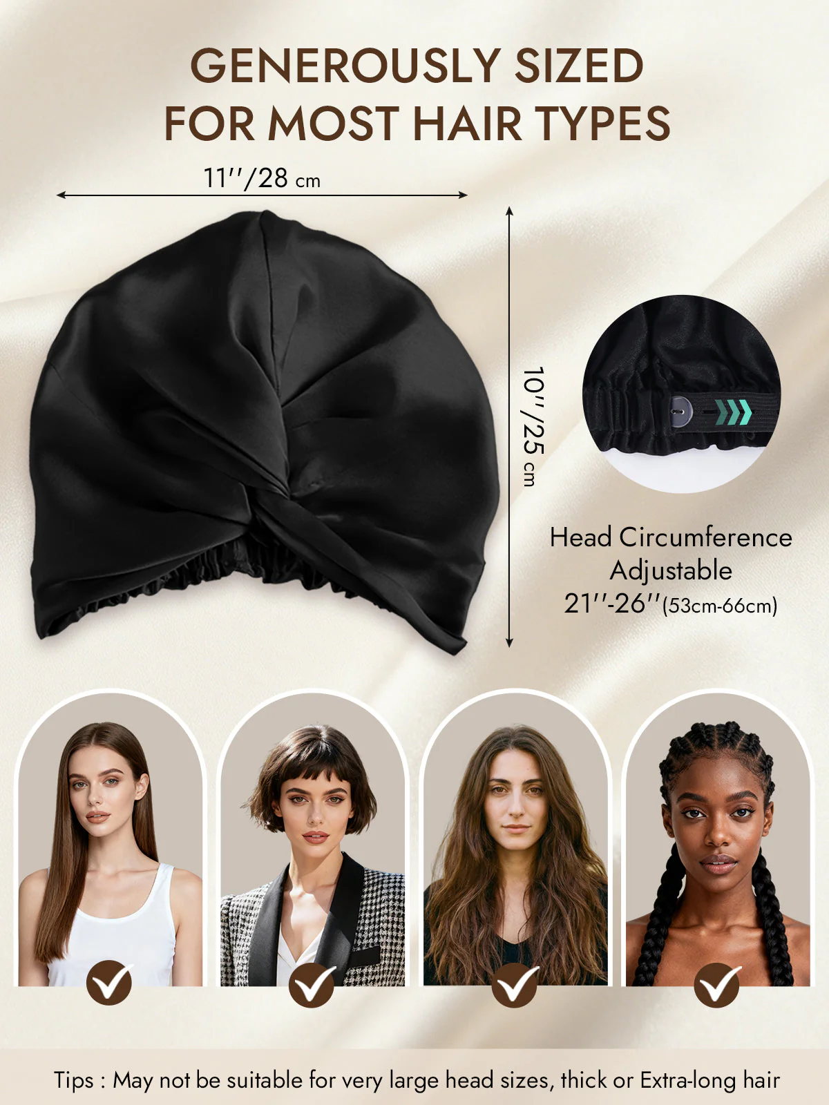 22Momme Pure Silk Knot-Front Hair Bonnet with Adjustable Button Design - Image 12