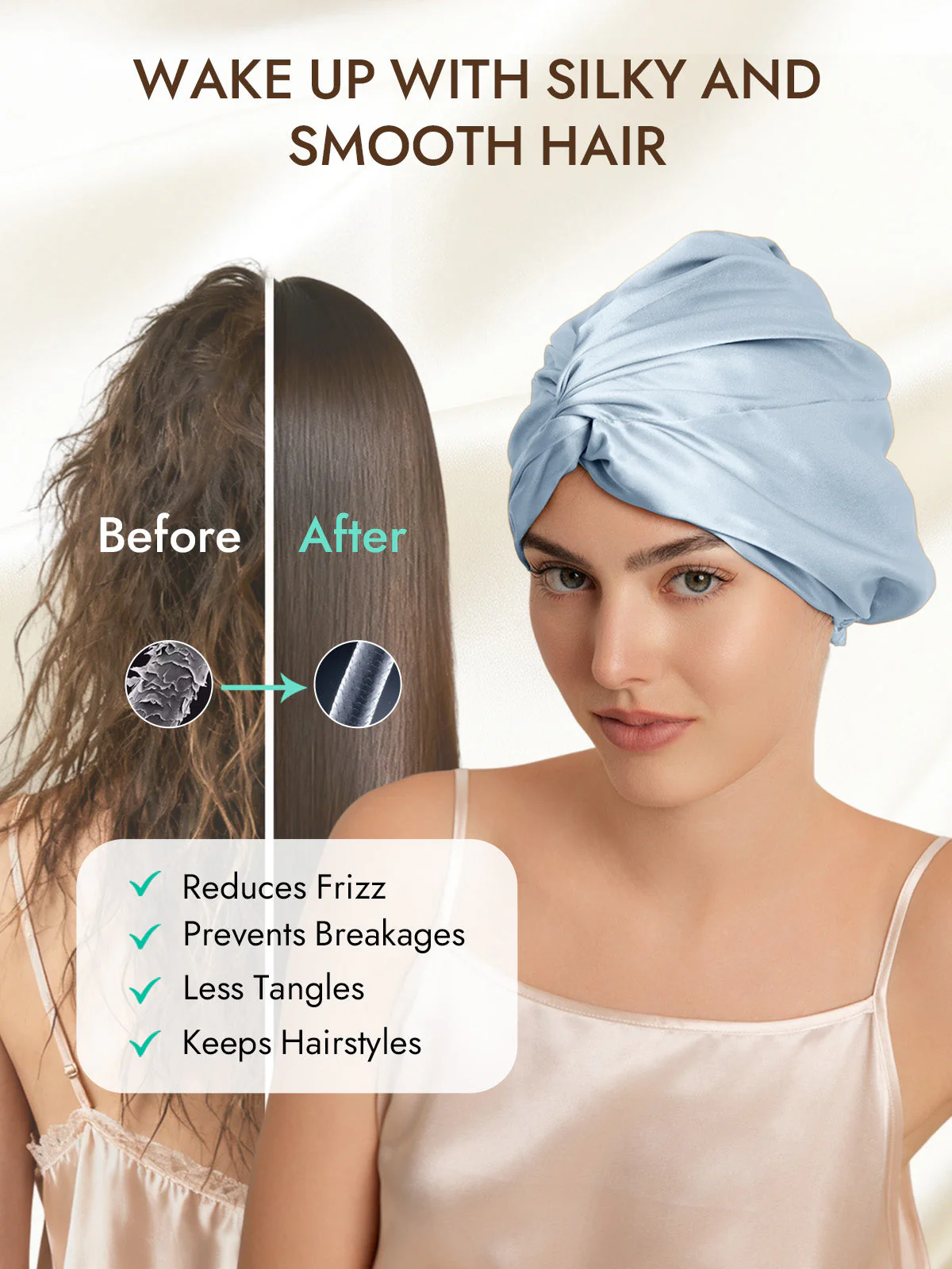 22Momme Pure Silk Knot-Front Hair Bonnet with Adjustable Button Design - Image 17