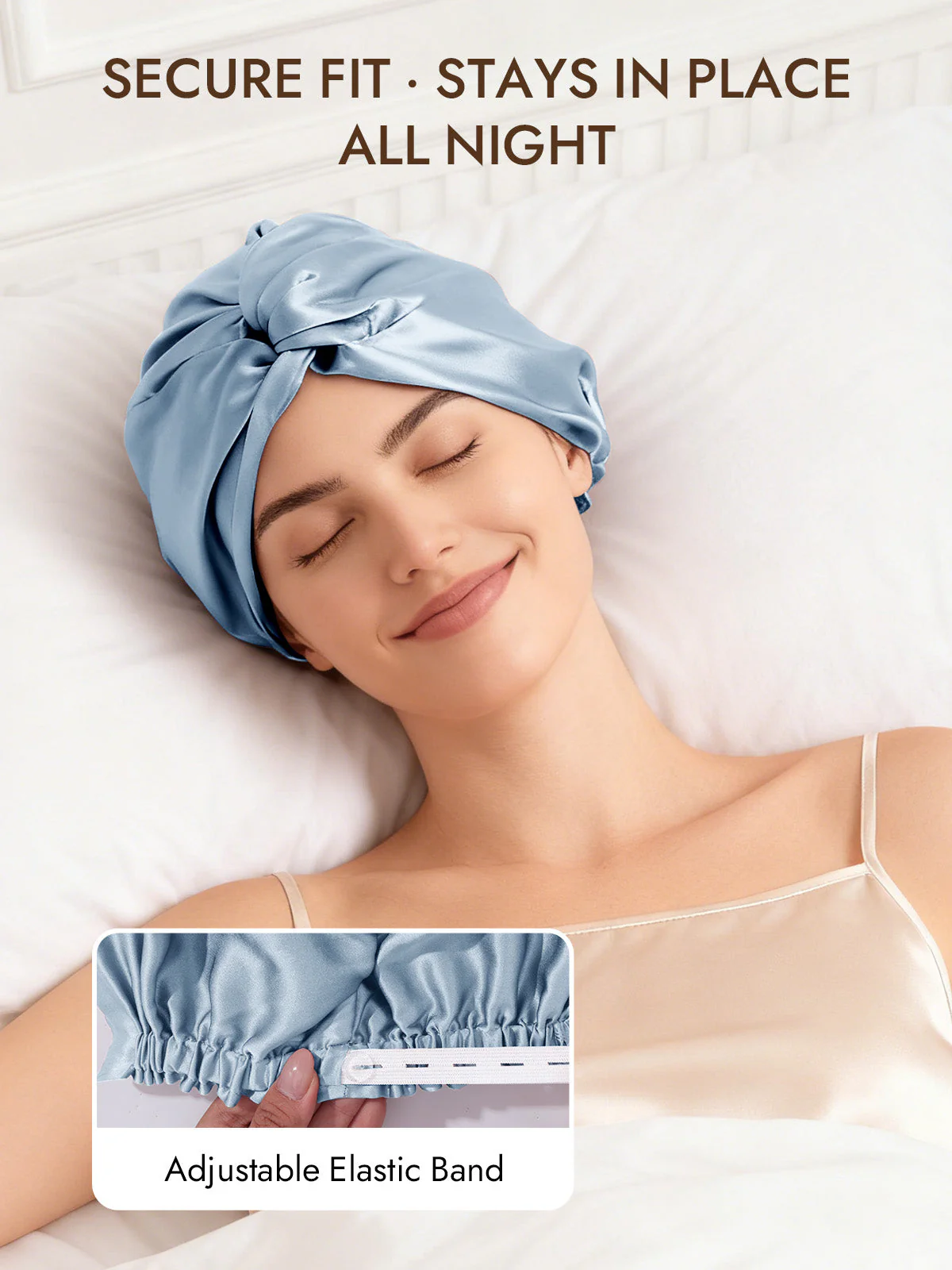 22Momme Pure Silk Knot-Front Hair Bonnet with Adjustable Button Design - Image 18