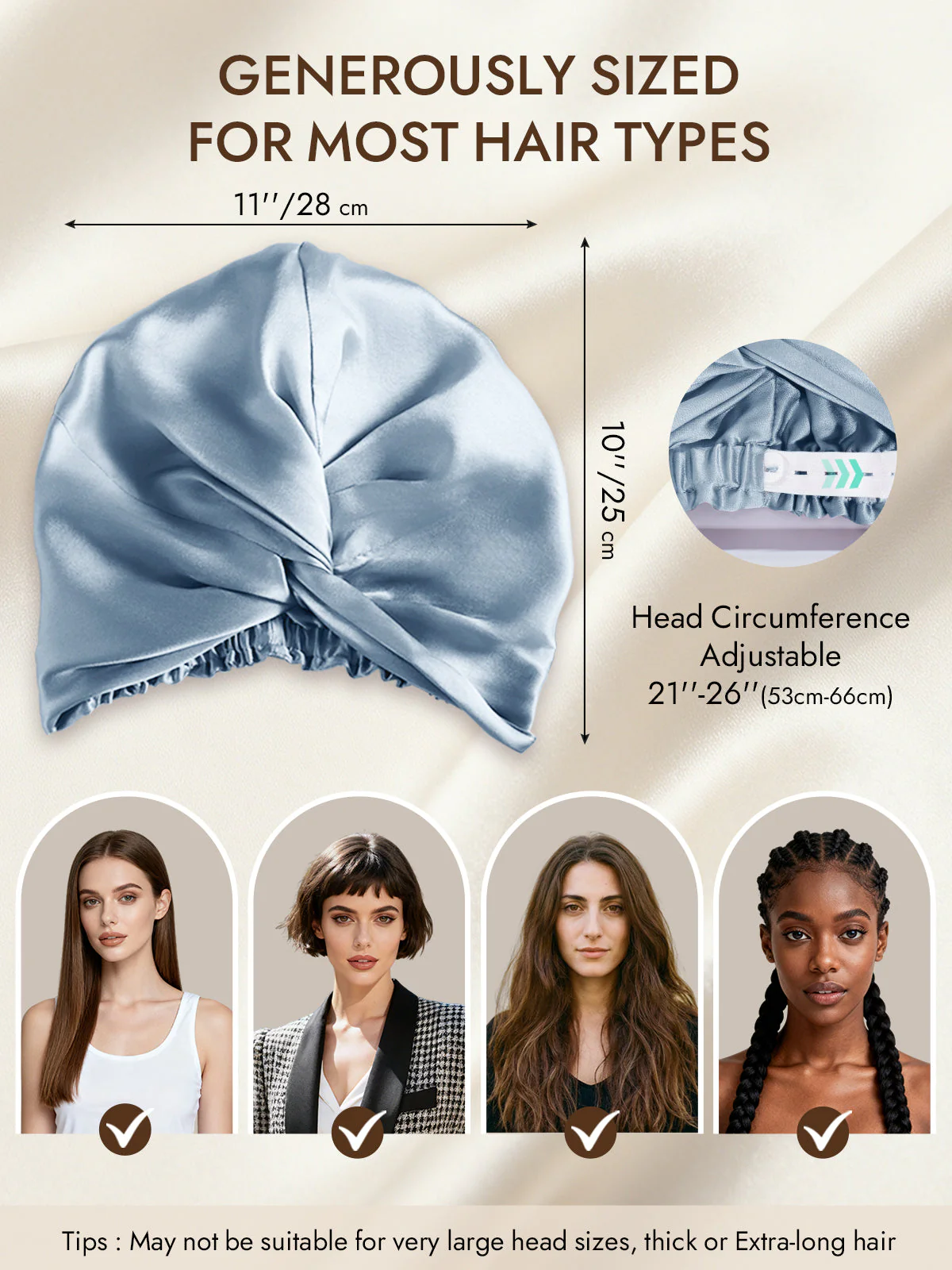 22Momme Pure Silk Knot-Front Hair Bonnet with Adjustable Button Design - Image 19