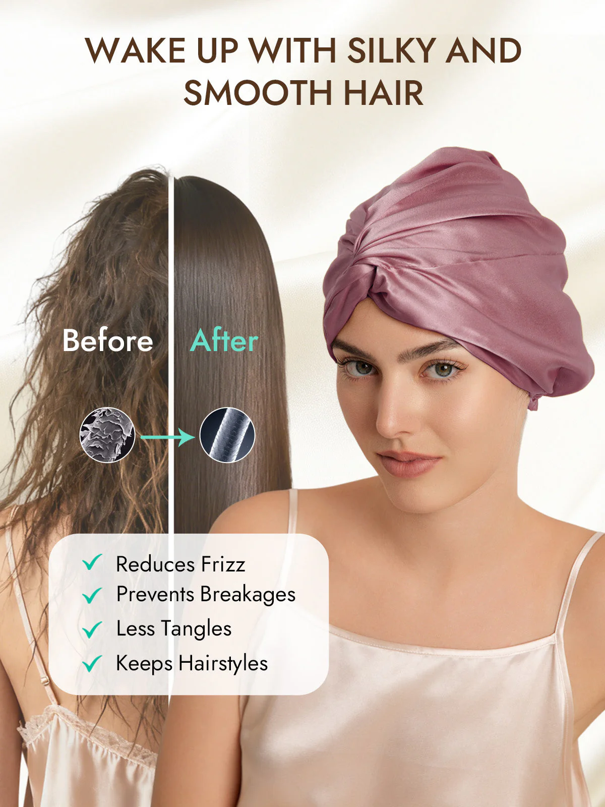 22Momme Pure Silk Knot-Front Hair Bonnet with Adjustable Button Design - Image 3