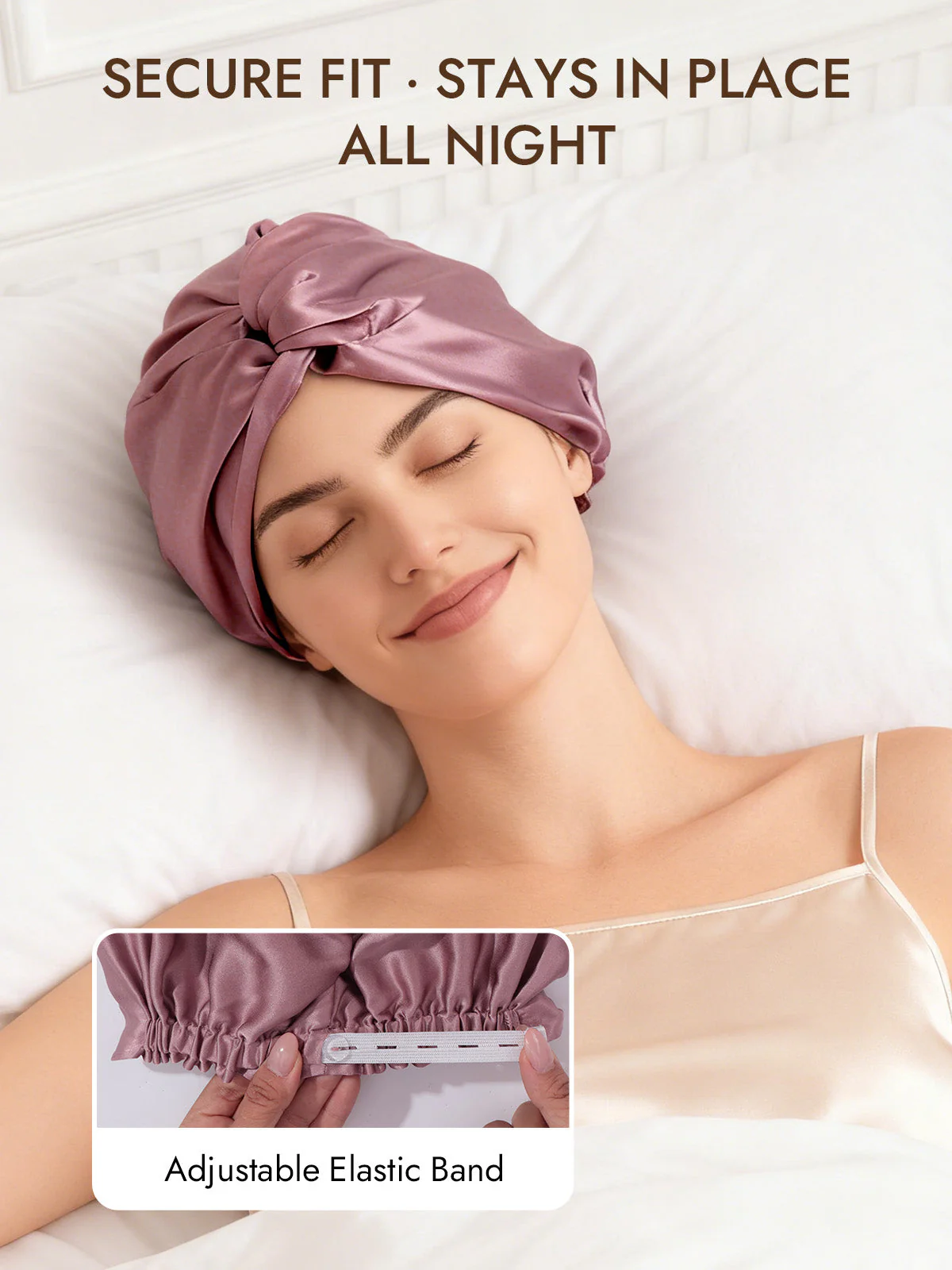 22Momme Pure Silk Knot-Front Hair Bonnet with Adjustable Button Design - Image 4