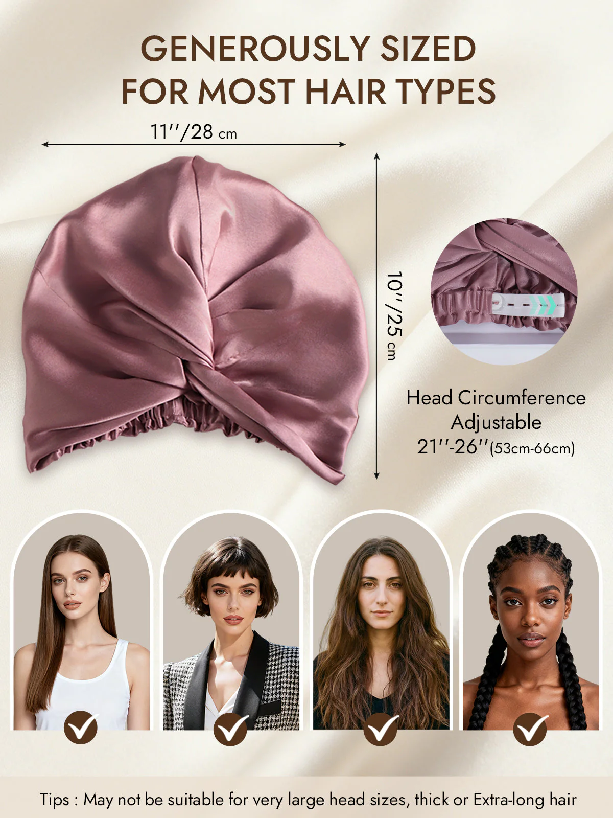 22Momme Pure Silk Knot-Front Hair Bonnet with Adjustable Button Design - Image 5