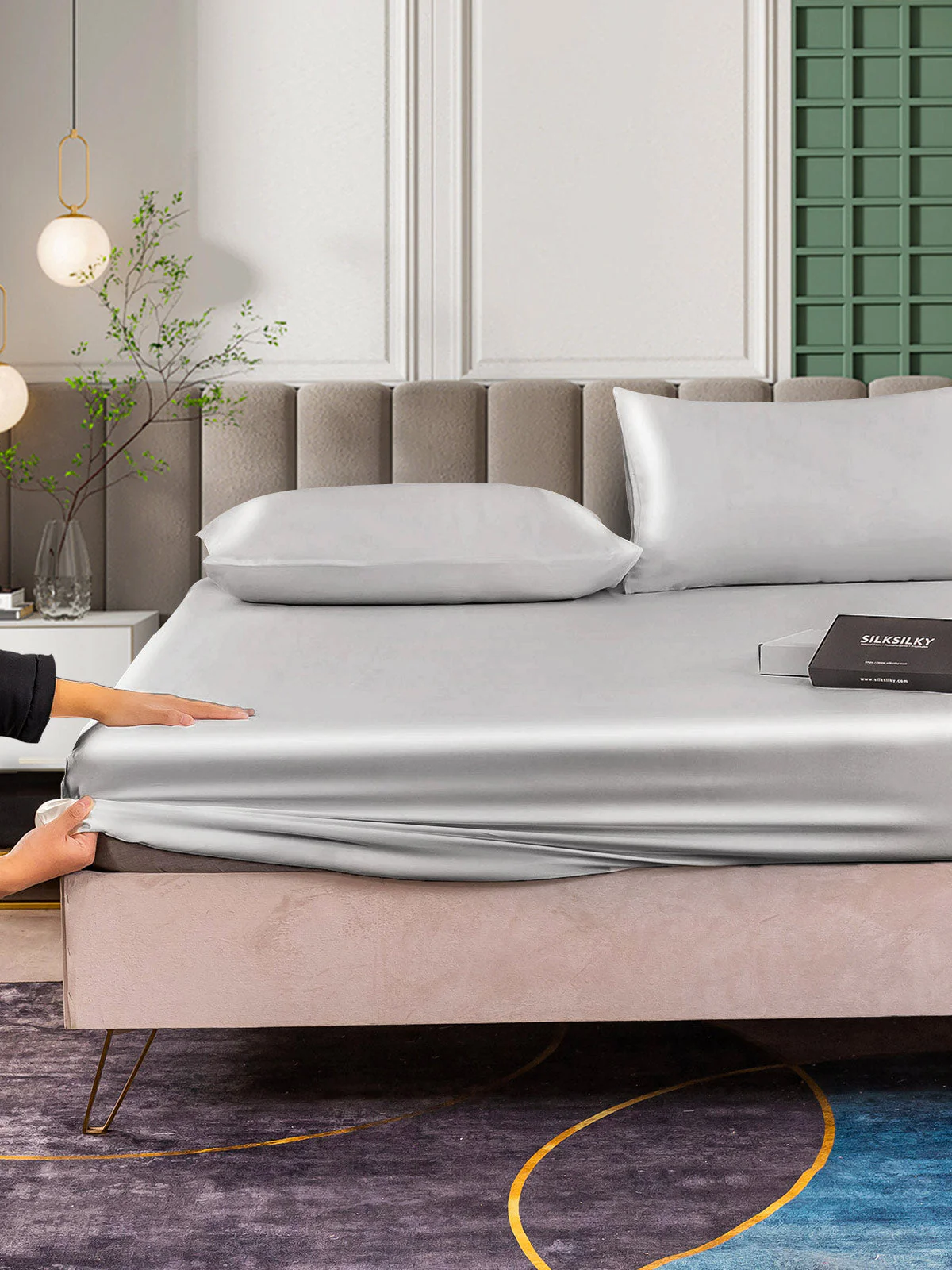 25Momme 3Pcs Silk Set Fitted Sheet+2x Pillowcases - Image 24