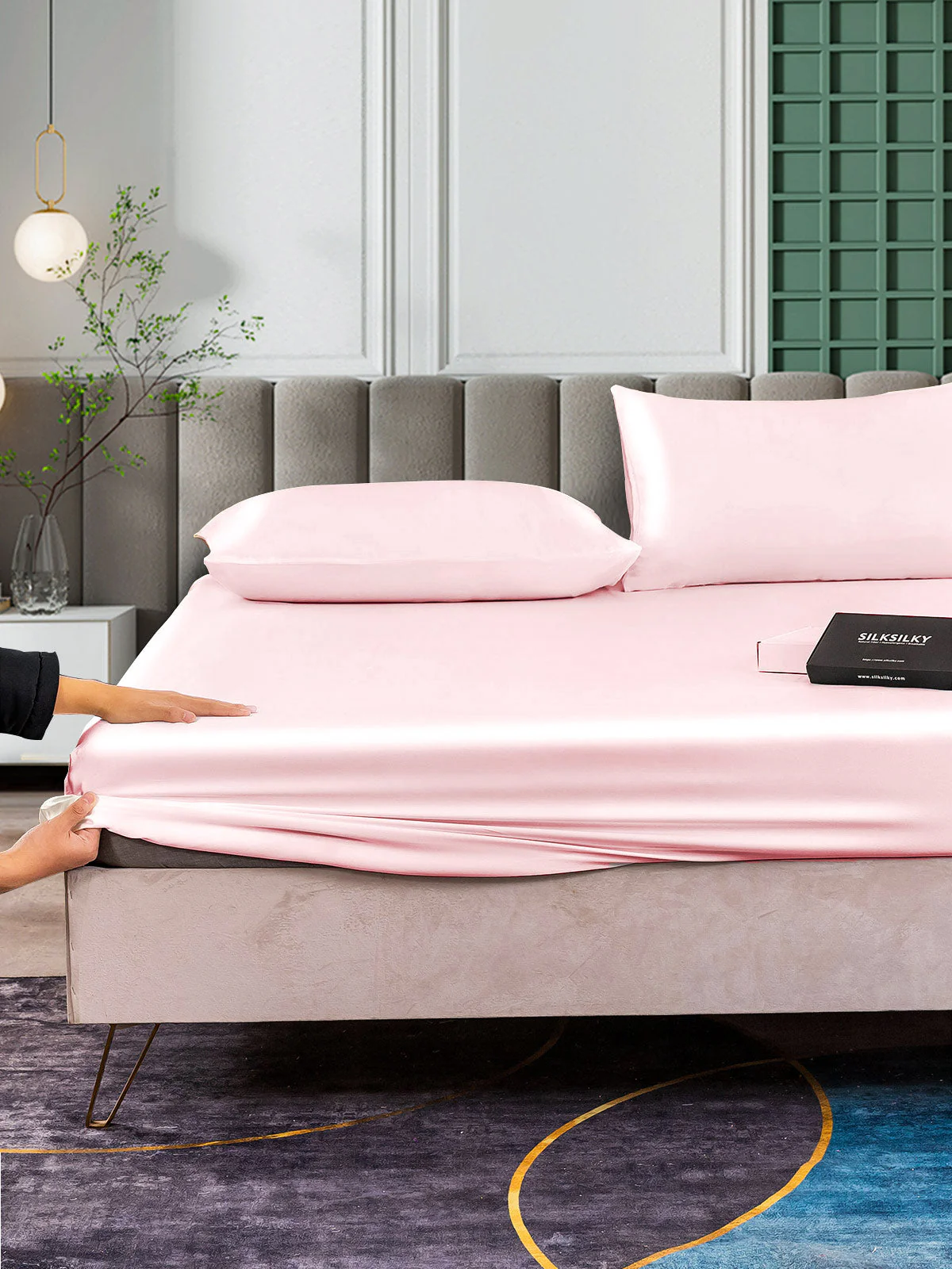 25Momme 3Pcs Silk Set Fitted Sheet+2x Pillowcases - Image 36