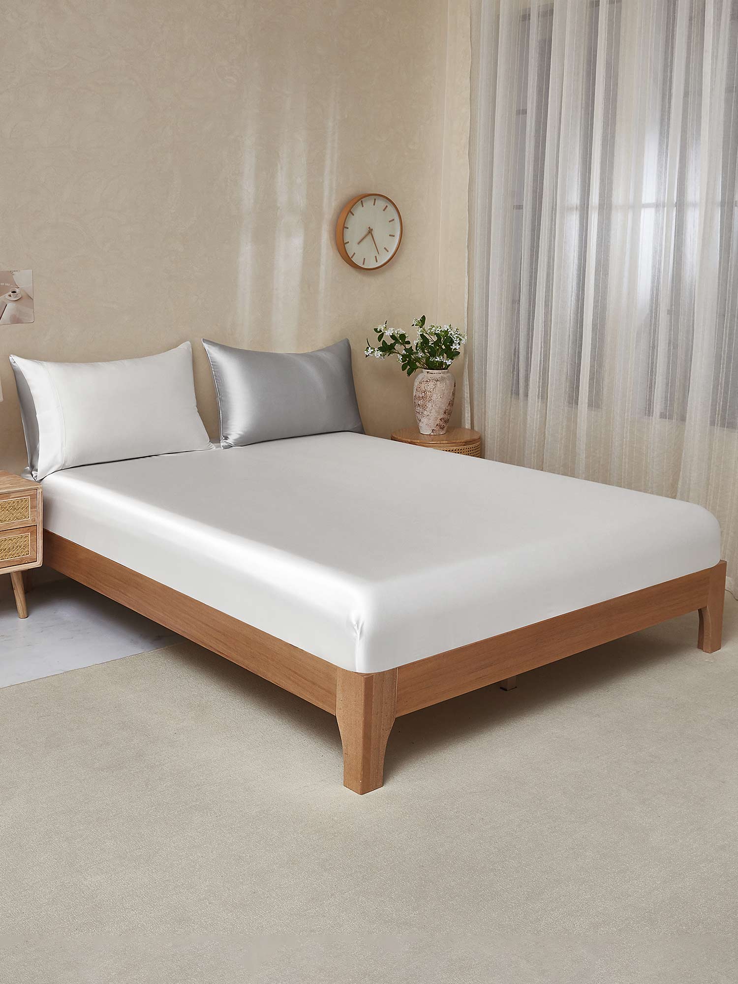 25Momme 3Pcs Silk Set Fitted Sheet+2x Pillowcases - Image 65