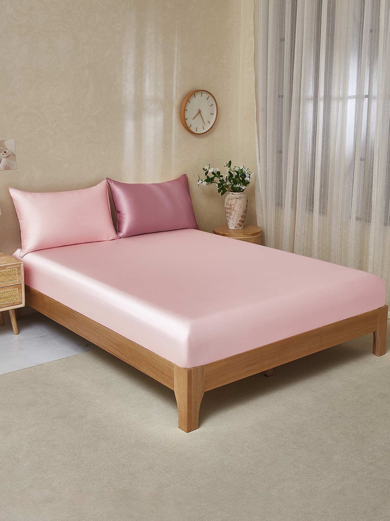 25Momme 3Pcs Silk Set Fitted Sheet+2x Pillowcases - Image 71