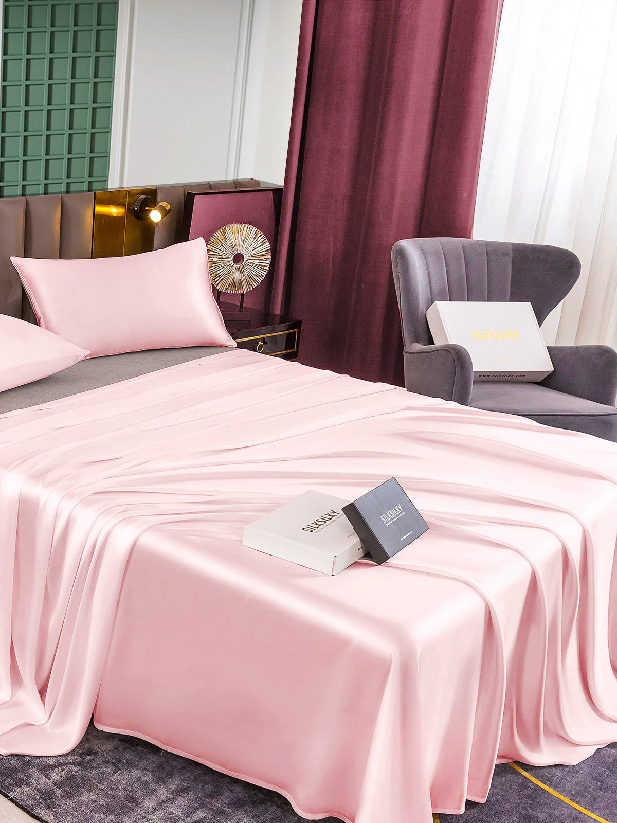 25Momme 3Pcs Silk Set Flat Sheet+2x Pillowcases - Image 19