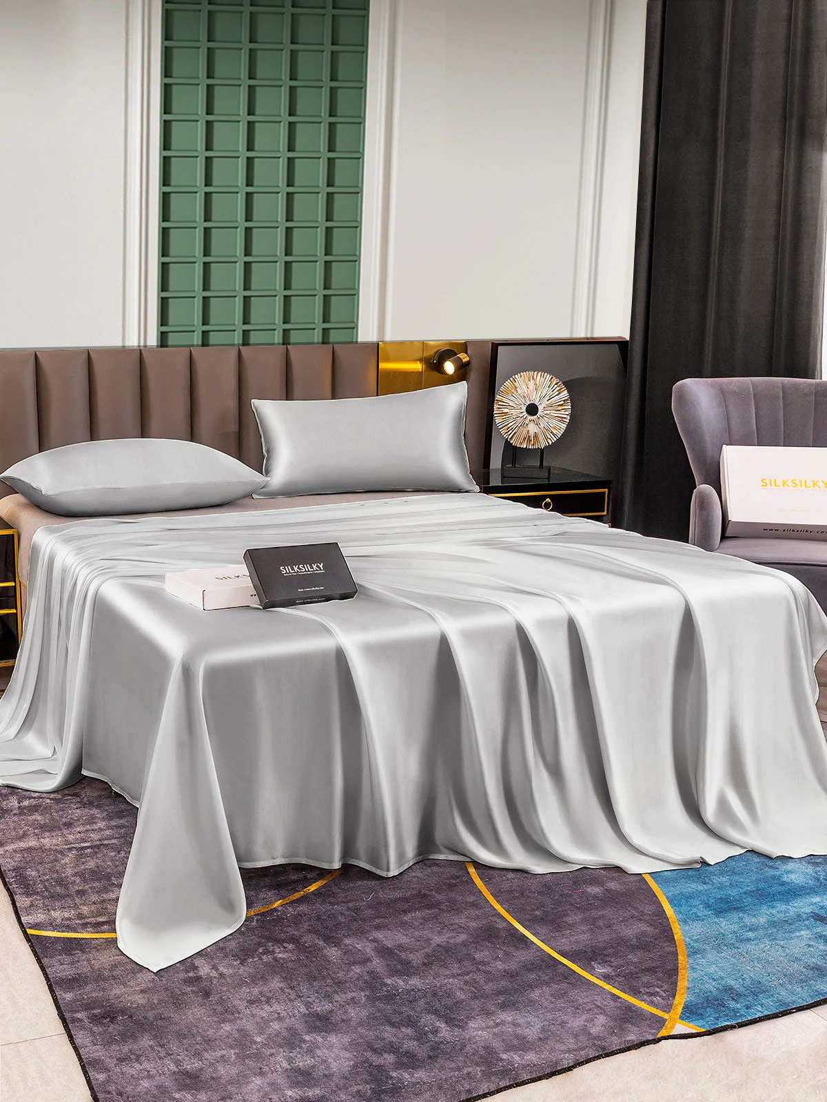 25Momme 3Pcs Silk Set Flat Sheet+2x Pillowcases - Image 21