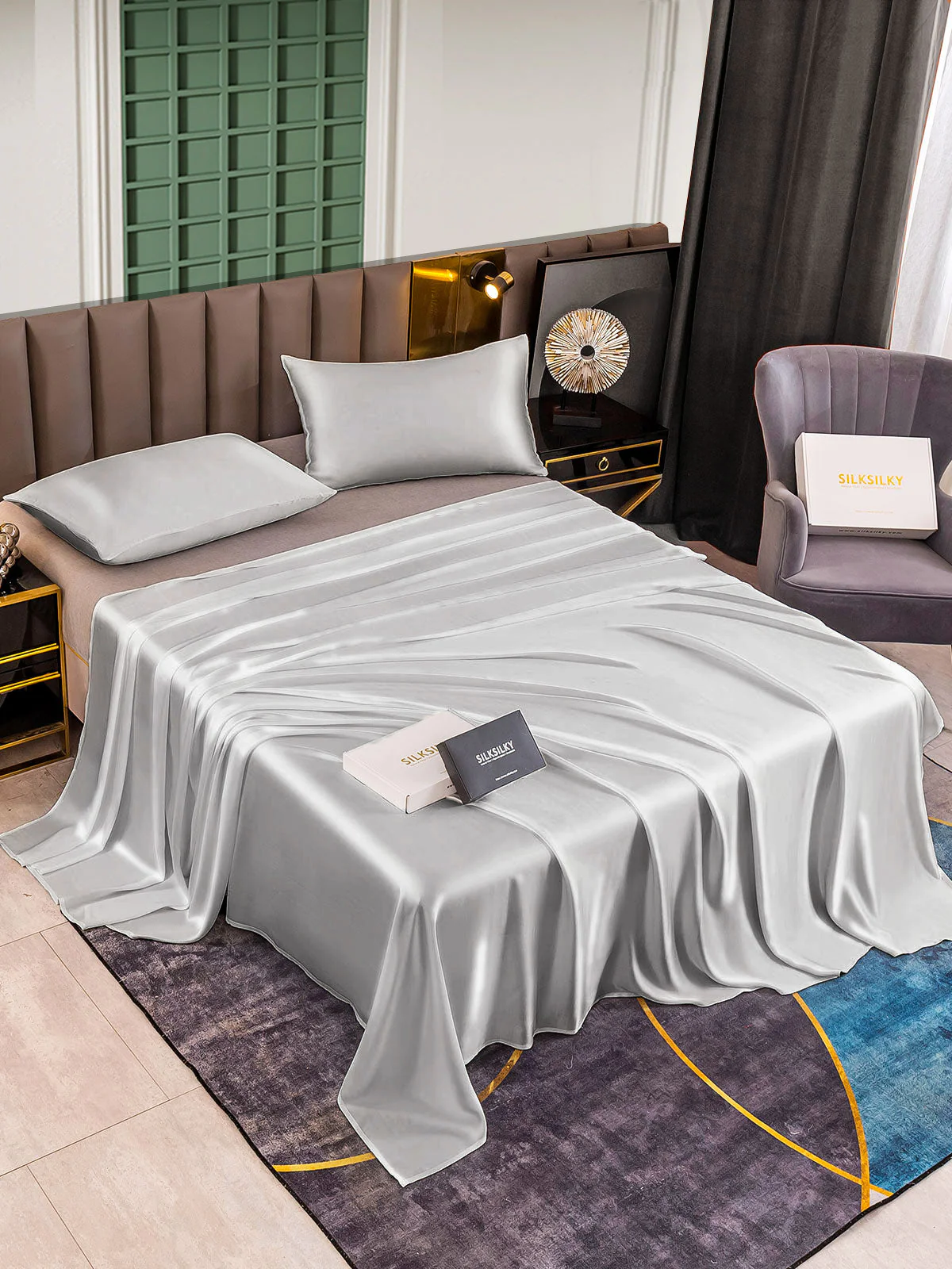25Momme 3Pcs Silk Set Flat Sheet+2x Pillowcases - Image 23