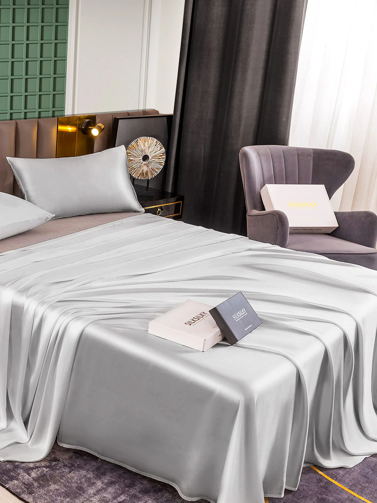 25Momme 3Pcs Silk Set Flat Sheet+2x Pillowcases - Image 24