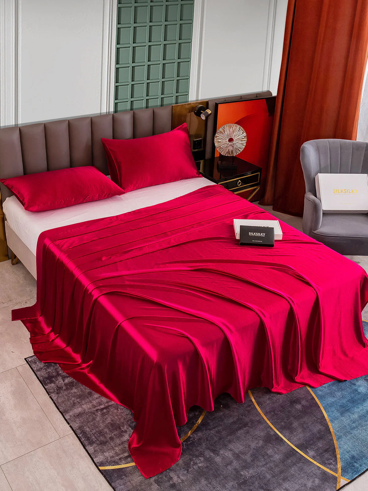 25Momme 3Pcs Silk Set Flat Sheet+2x Pillowcases - Image 27