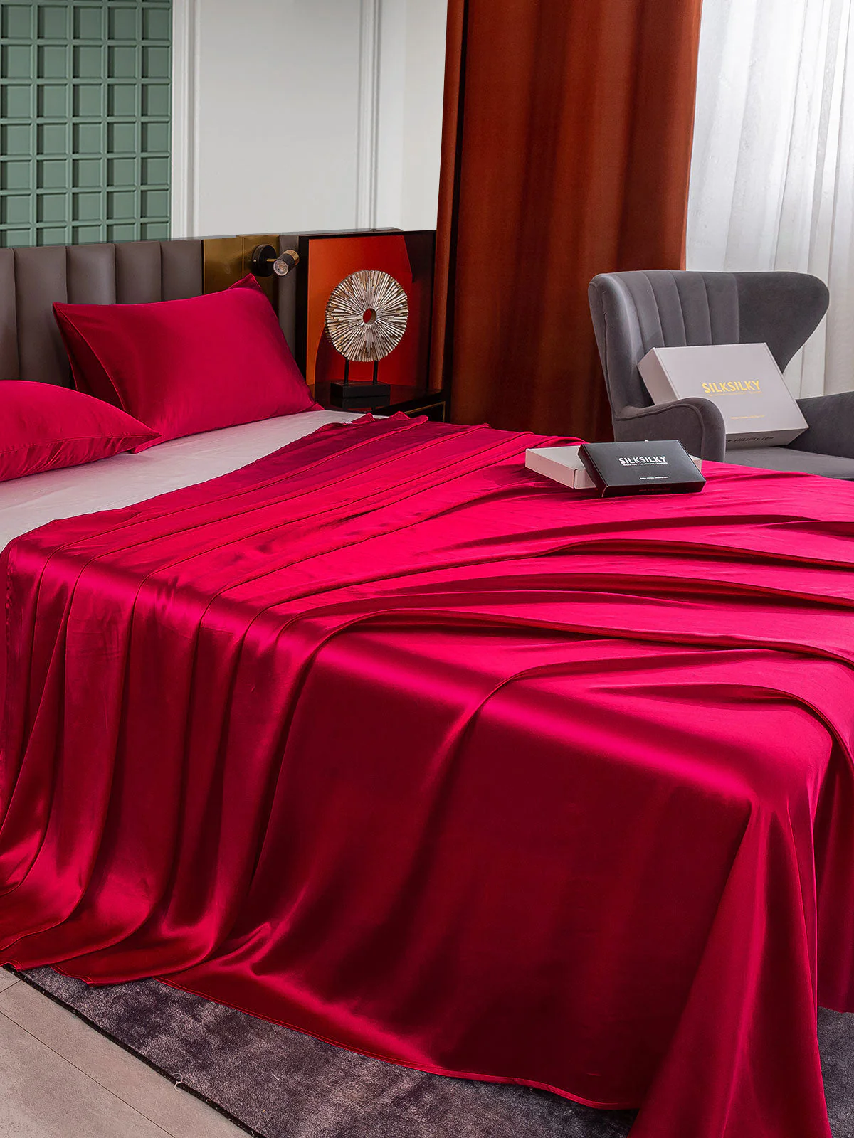 25Momme 3Pcs Silk Set Flat Sheet+2x Pillowcases - Image 28