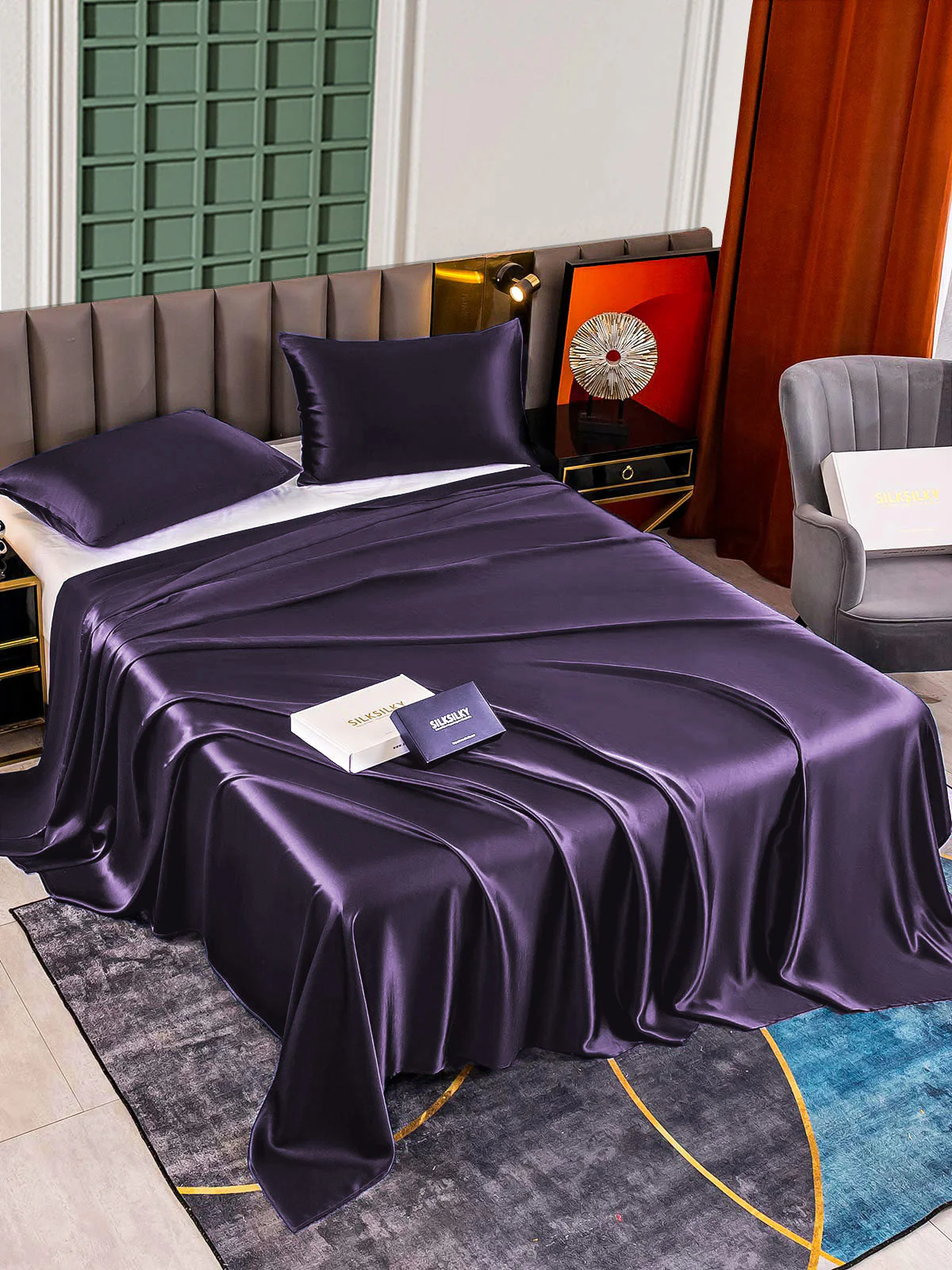 25Momme 3Pcs Silk Set Flat Sheet+2x Pillowcases - Image 32
