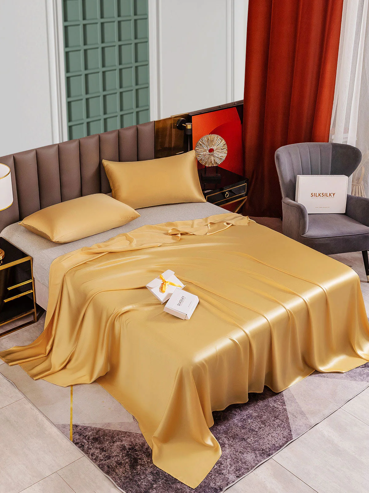 25Momme 3Pcs Silk Set Flat Sheet+2x Pillowcases - Image 39