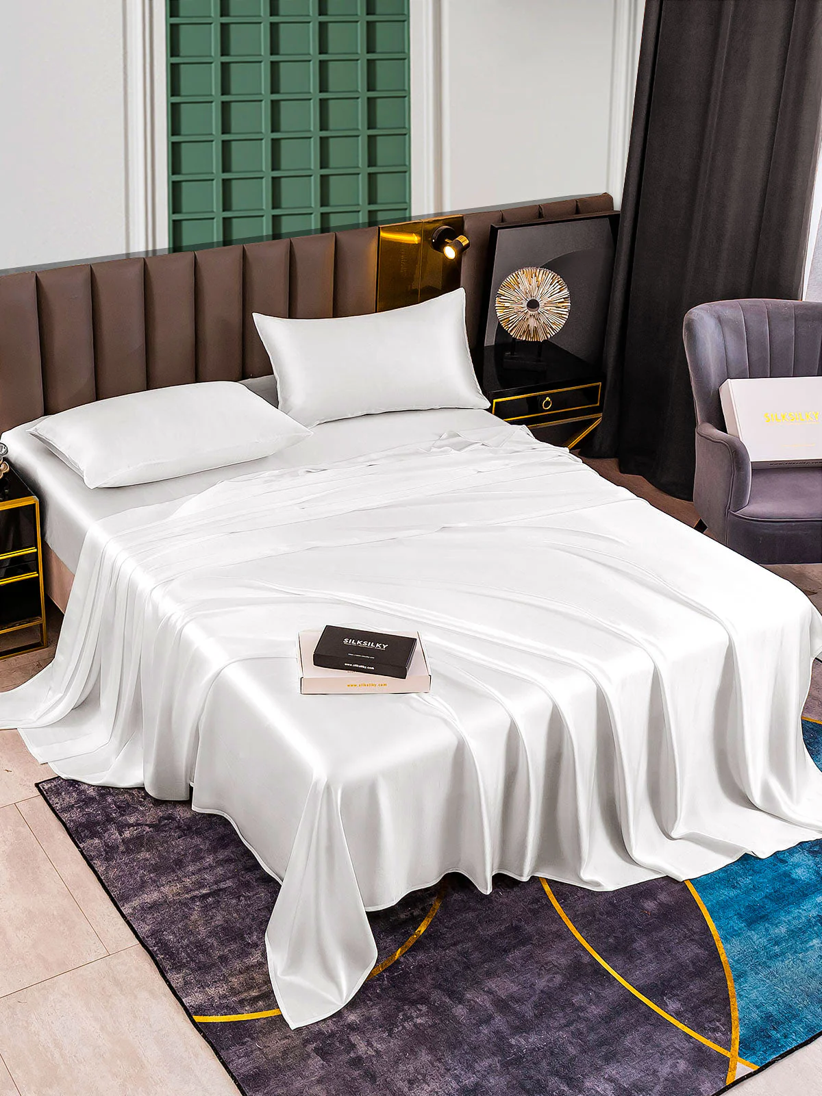 25Momme Silk 4Pcs Set Fitted&Flat Sheets+2x Pillowcases - Image 14