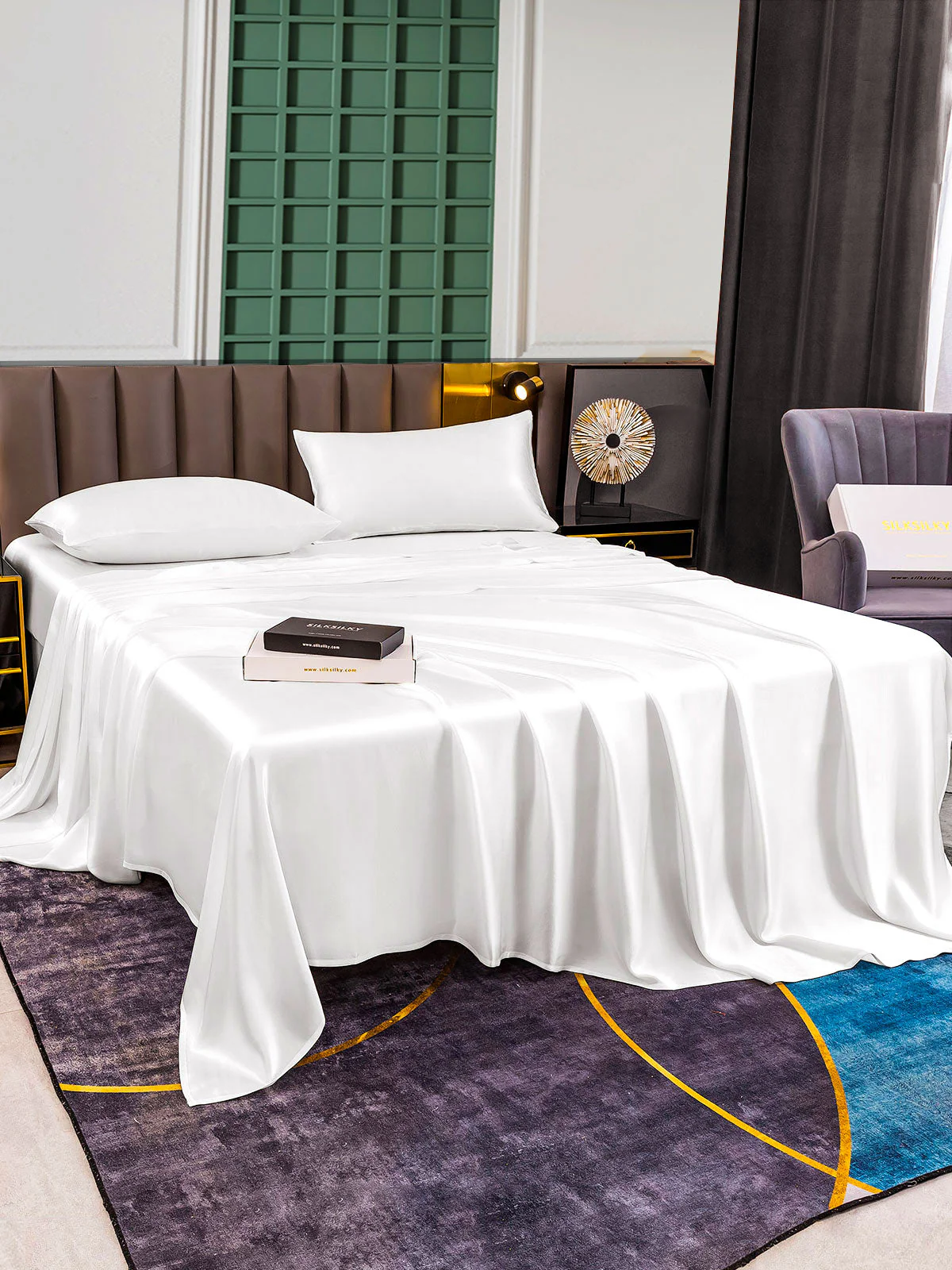 25Momme Silk 4Pcs Set Fitted&Flat Sheets+2x Pillowcases - Image 16